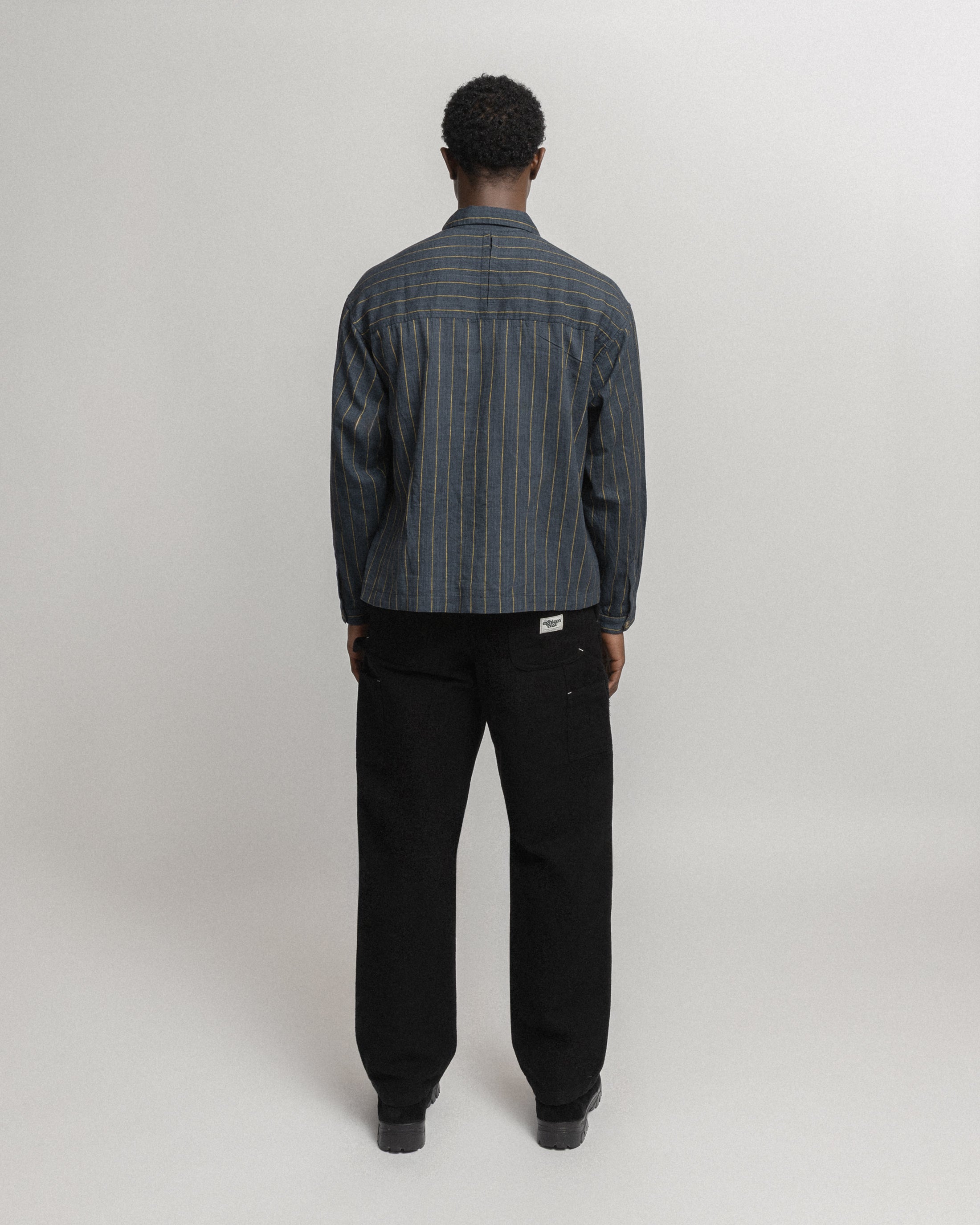 SAM SHIRT JACKET - CHARCOAL / GOLD STRIPE HANDLOOM COTTON