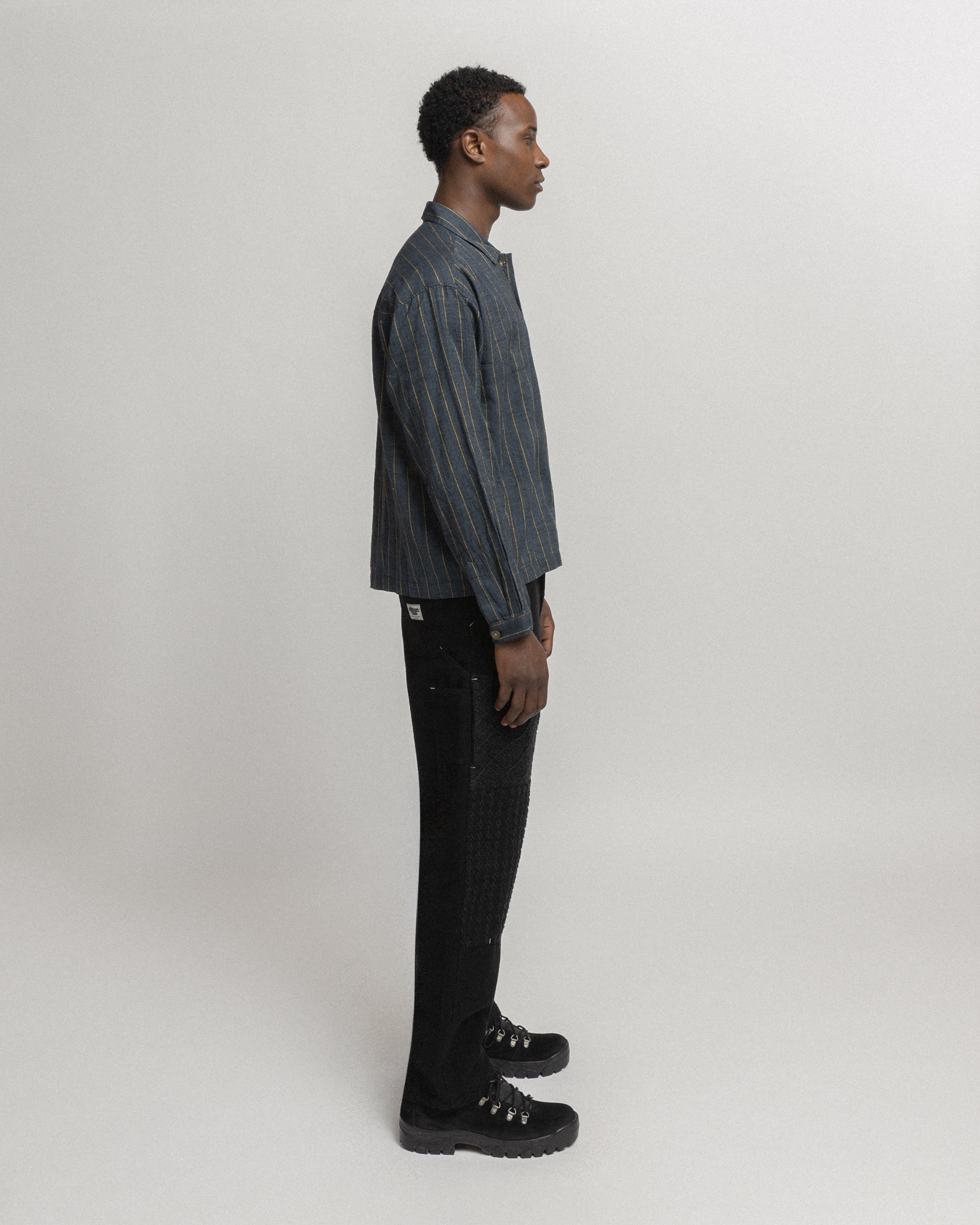 SAM SHIRT JACKET - CHARCOAL / GOLD STRIPE HANDLOOM COTTON