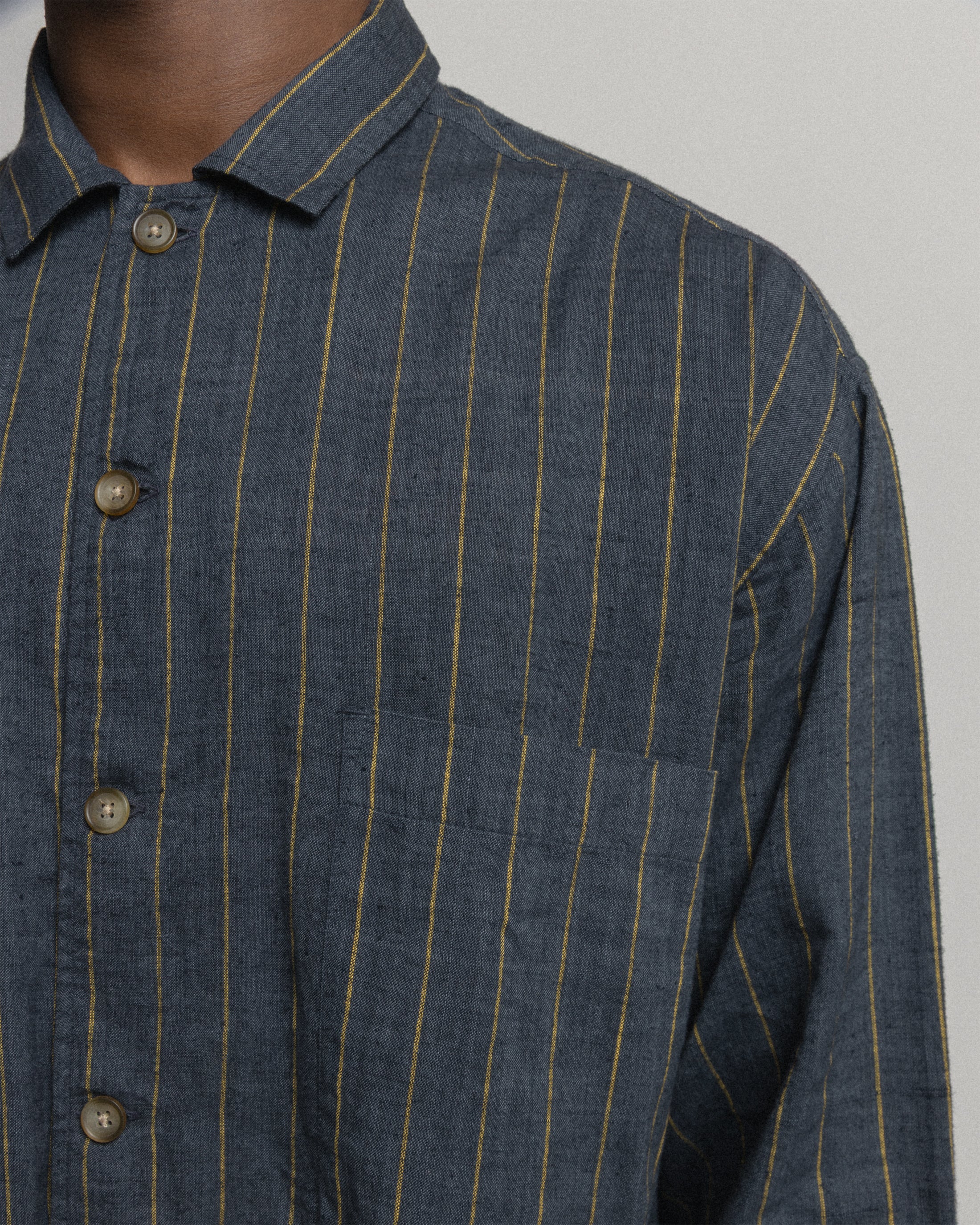 SAM SHIRT JACKET - CHARCOAL / GOLD STRIPE HANDLOOM COTTON