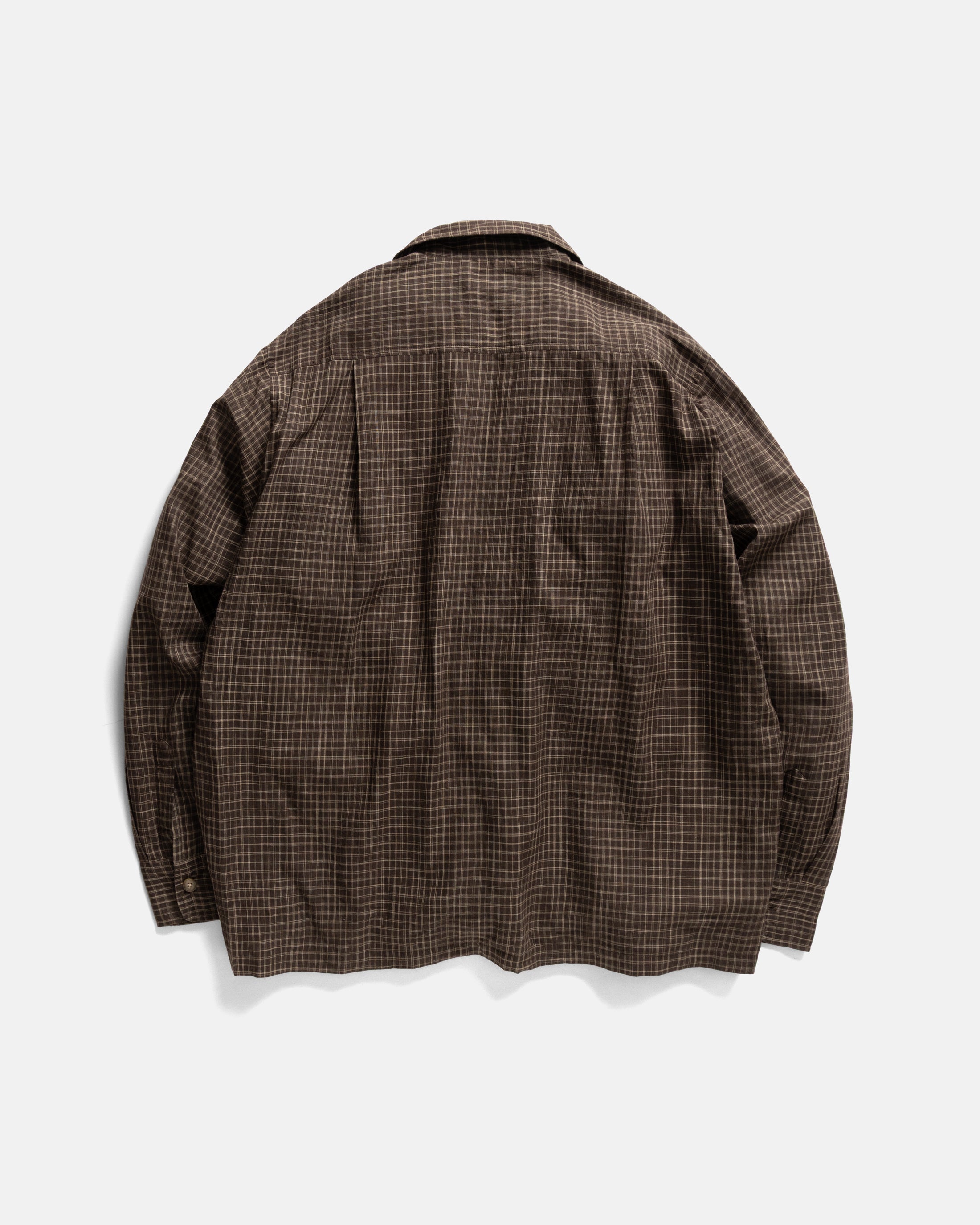 L/S WINHALL UTILITY SHIRT - DEEP CACAO / ECRU SPACE-DYED CHECKED KHADI COTTON
