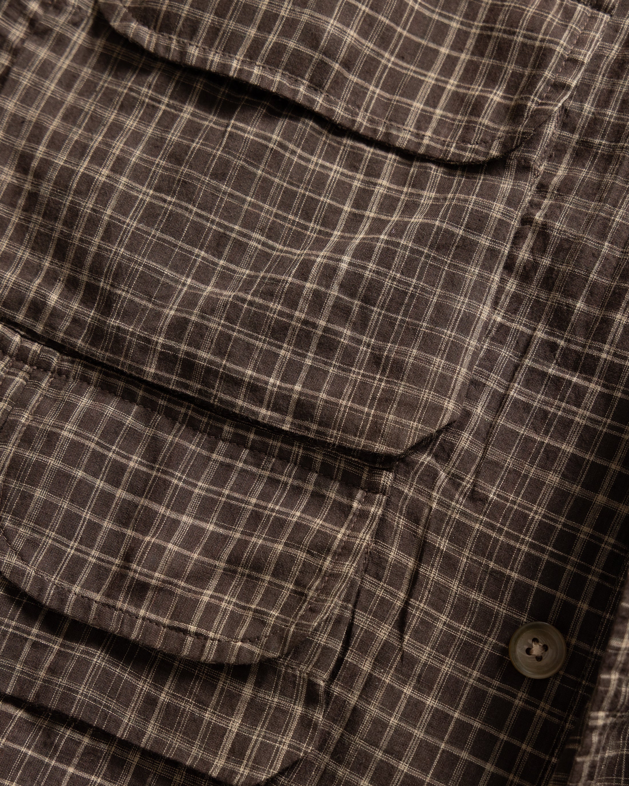L/S WINHALL UTILITY SHIRT - DEEP CACAO / ECRU SPACE-DYED CHECKED KHADI COTTON