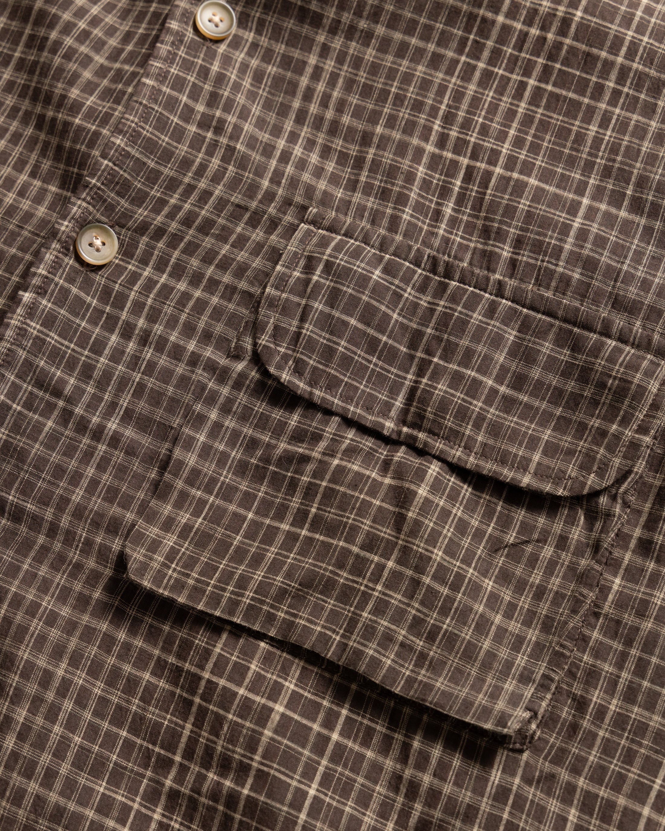 L/S WINHALL UTILITY SHIRT - DEEP CACAO / ECRU SPACE-DYED CHECKED KHADI COTTON