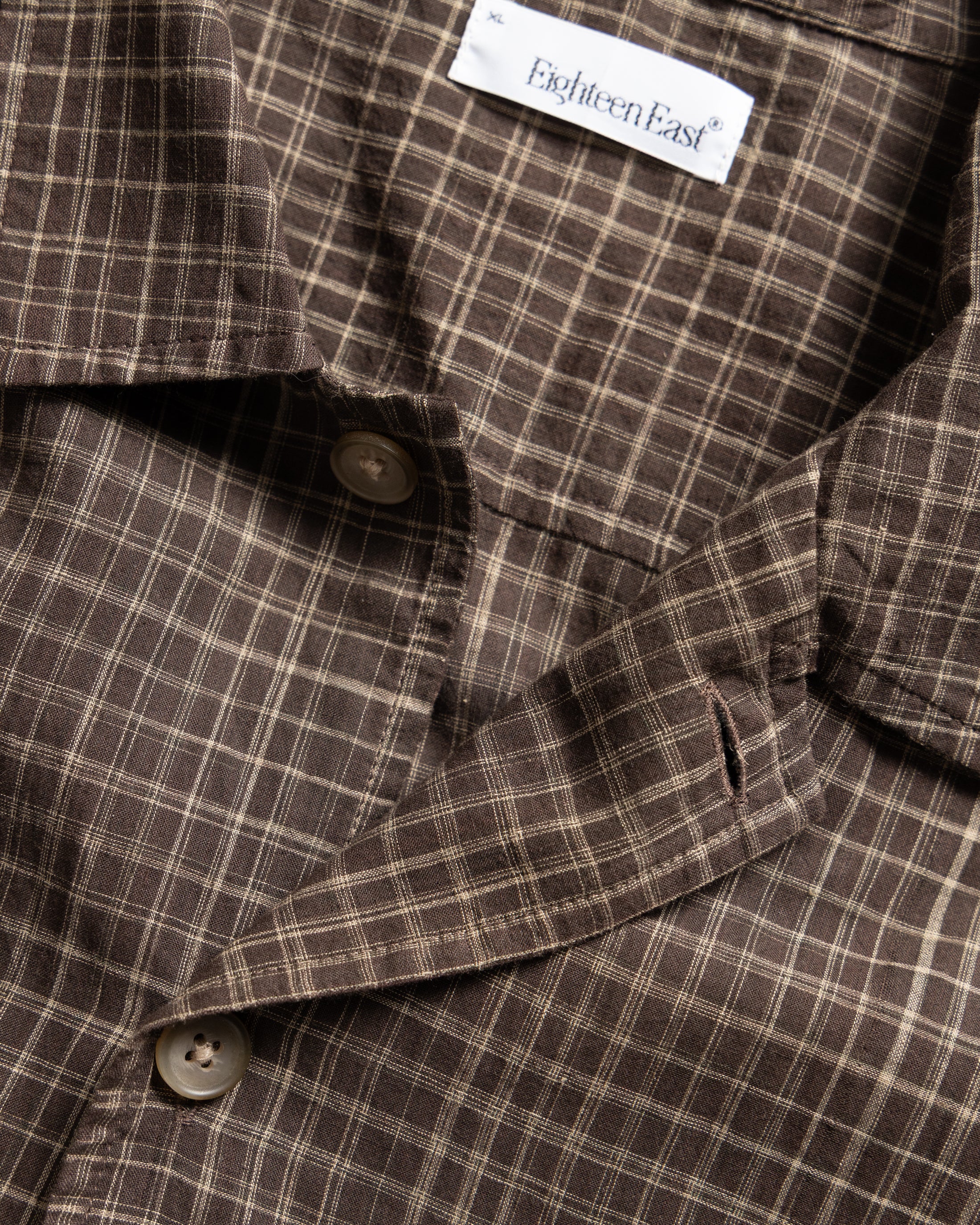 L/S WINHALL UTILITY SHIRT - DEEP CACAO / ECRU SPACE-DYED CHECKED KHADI COTTON