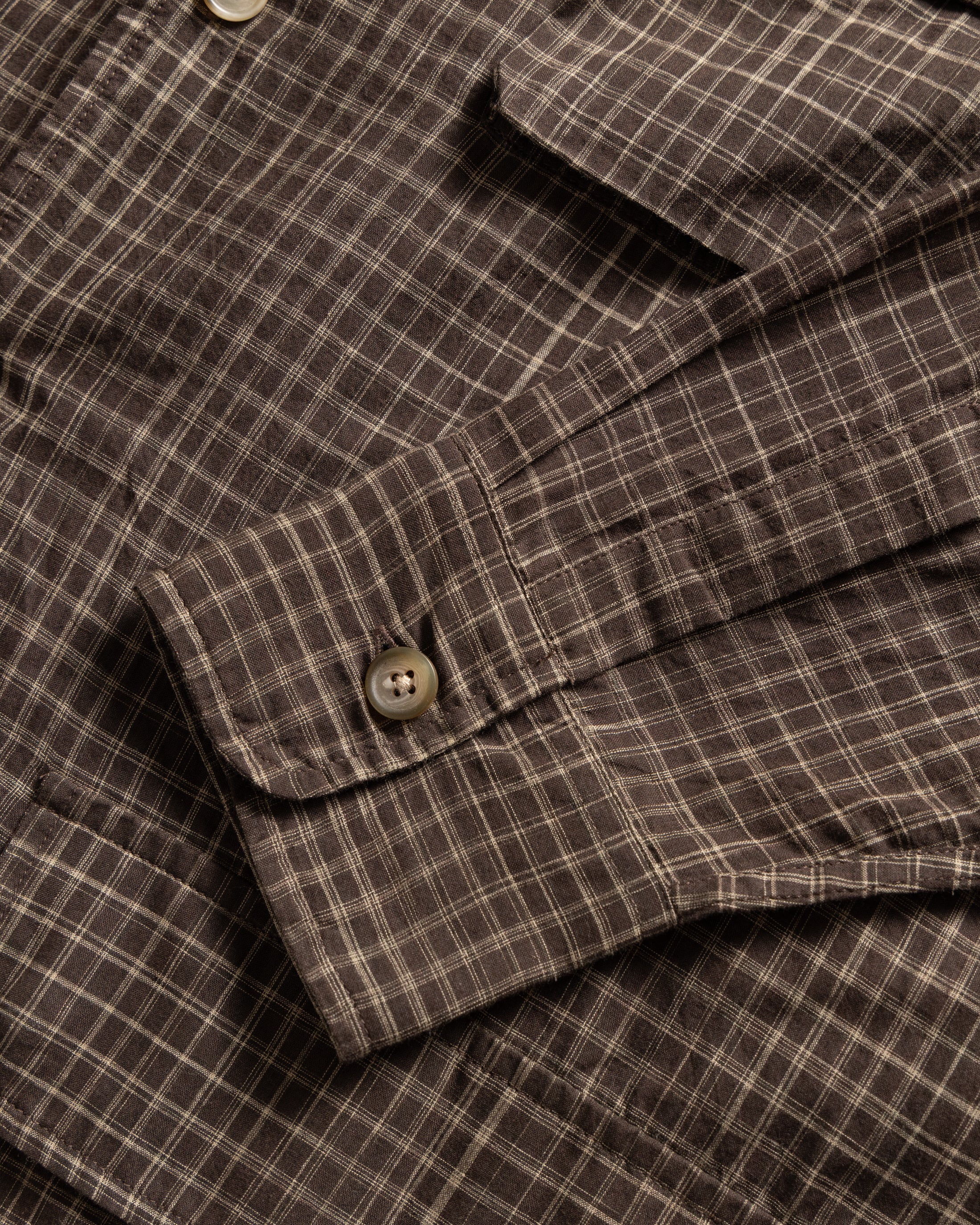 L/S WINHALL UTILITY SHIRT - DEEP CACAO / ECRU SPACE-DYED CHECKED KHADI COTTON