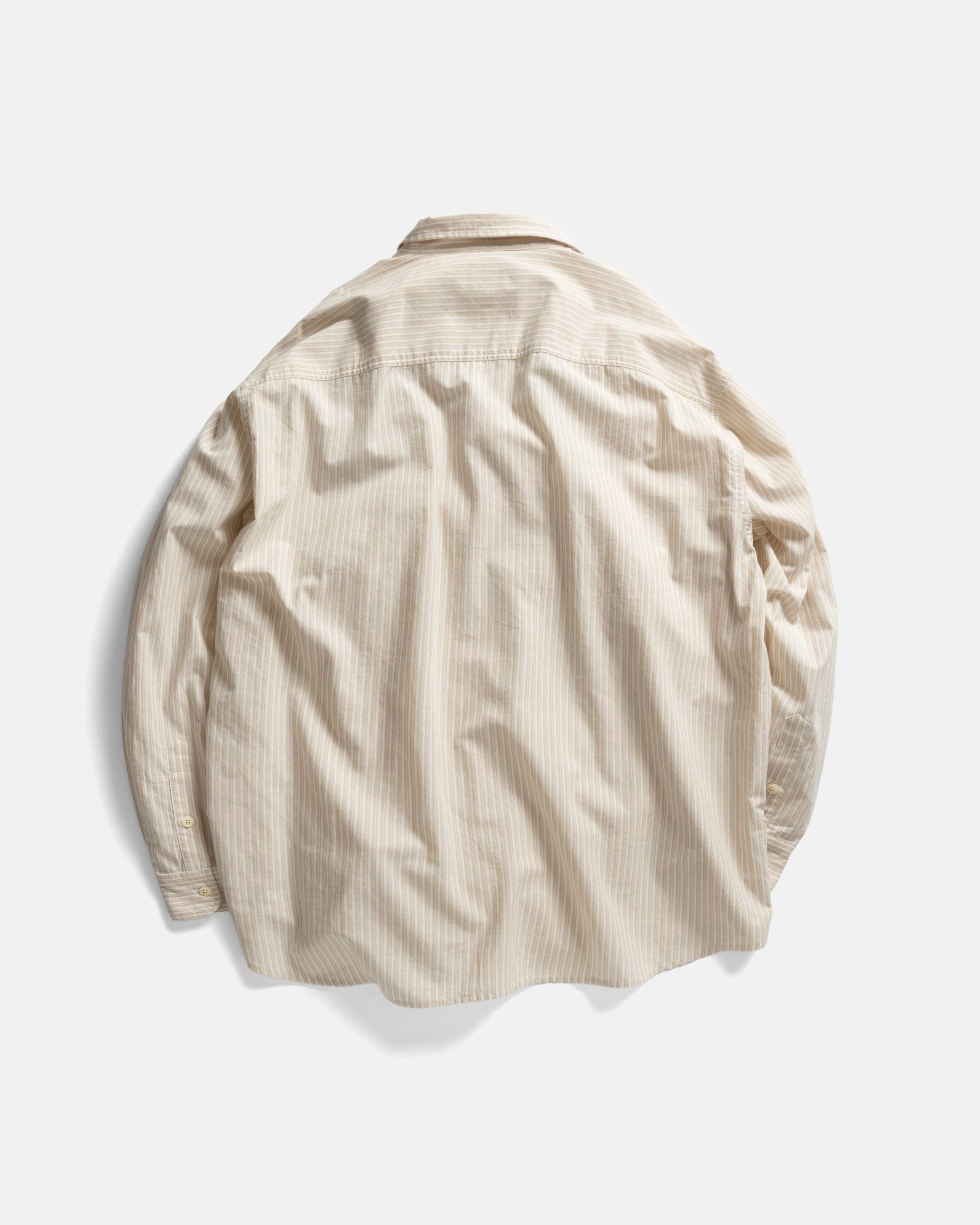 LOCUST SOFT POINT COLLAR SHIRT - TRAVERTINE / WHITE ASYMMETRIC STRIPED COTTON POPLIN