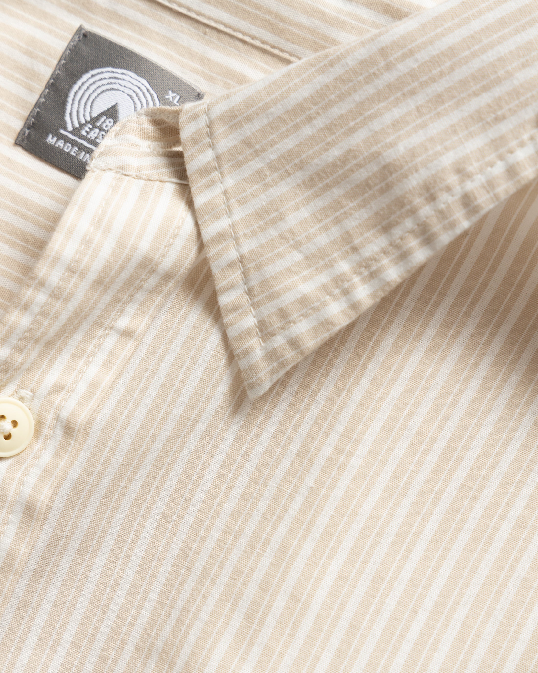 LOCUST SOFT POINT COLLAR SHIRT - TRAVERTINE / WHITE ASYMMETRIC STRIPED COTTON POPLIN
