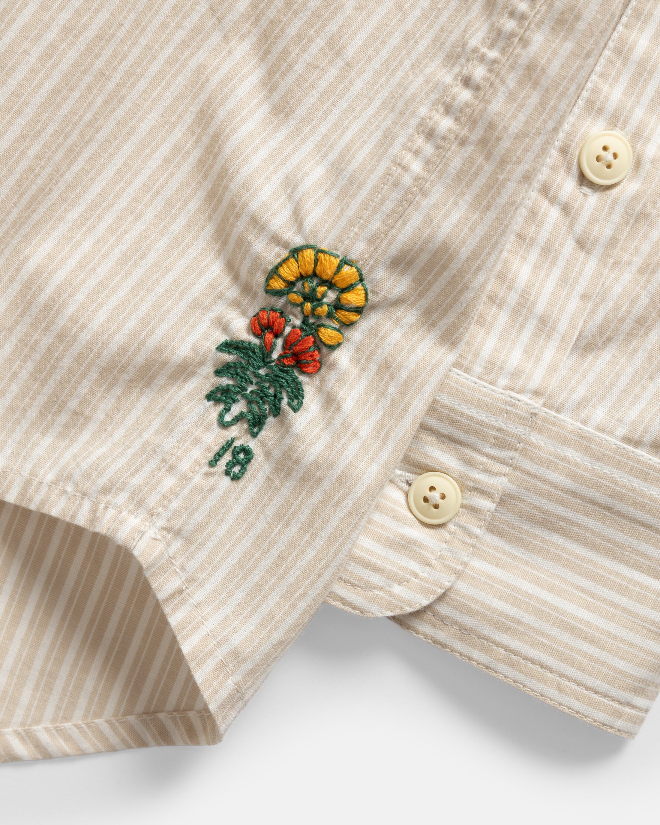 LOCUST SOFT POINT COLLAR SHIRT - TRAVERTINE / WHITE ASYMMETRIC STRIPED COTTON POPLIN