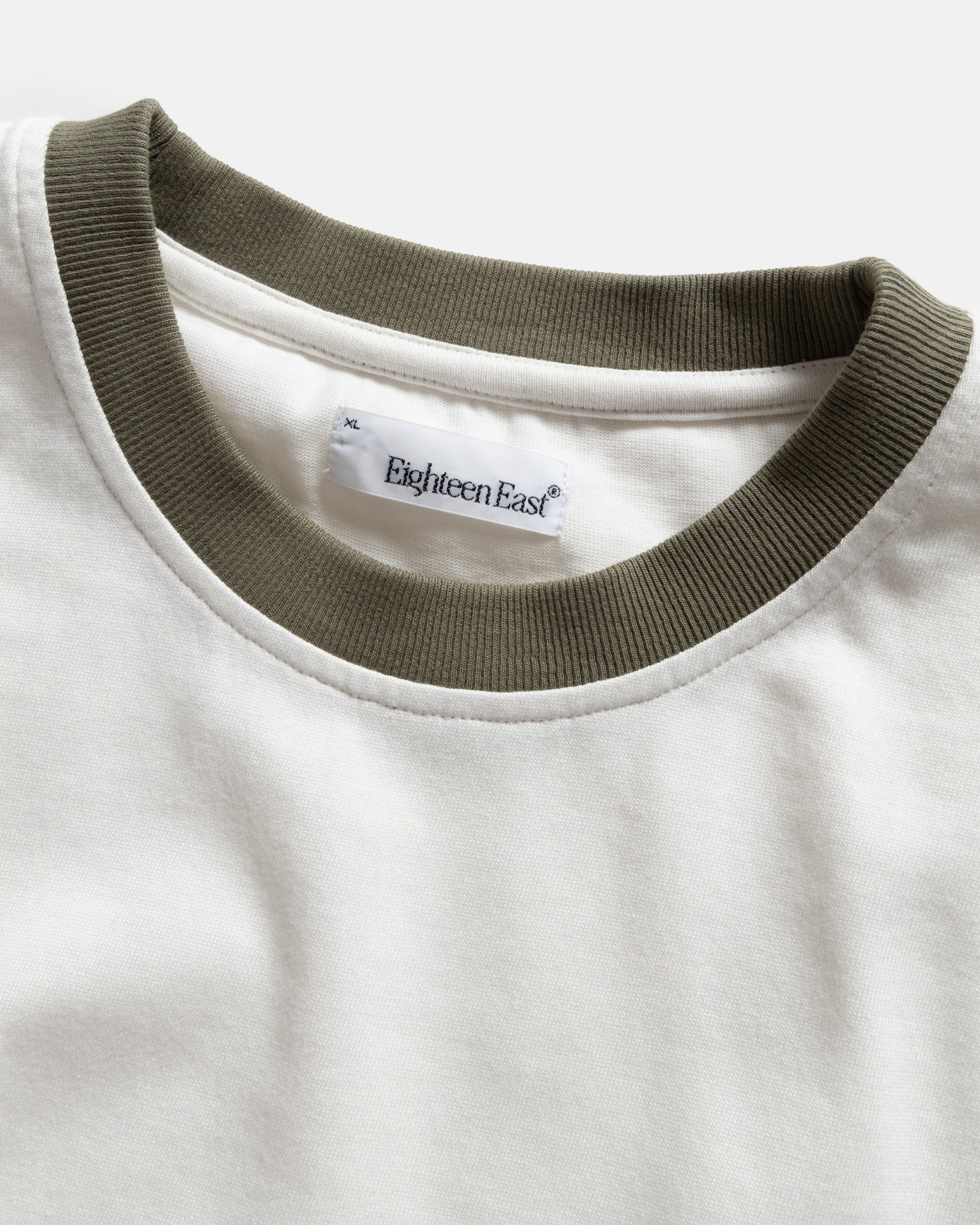 MACOMBER RINGER TEE - WHITE / FADED OLIVE 7.75 oz. ALL SEASON COTTON JERSEY