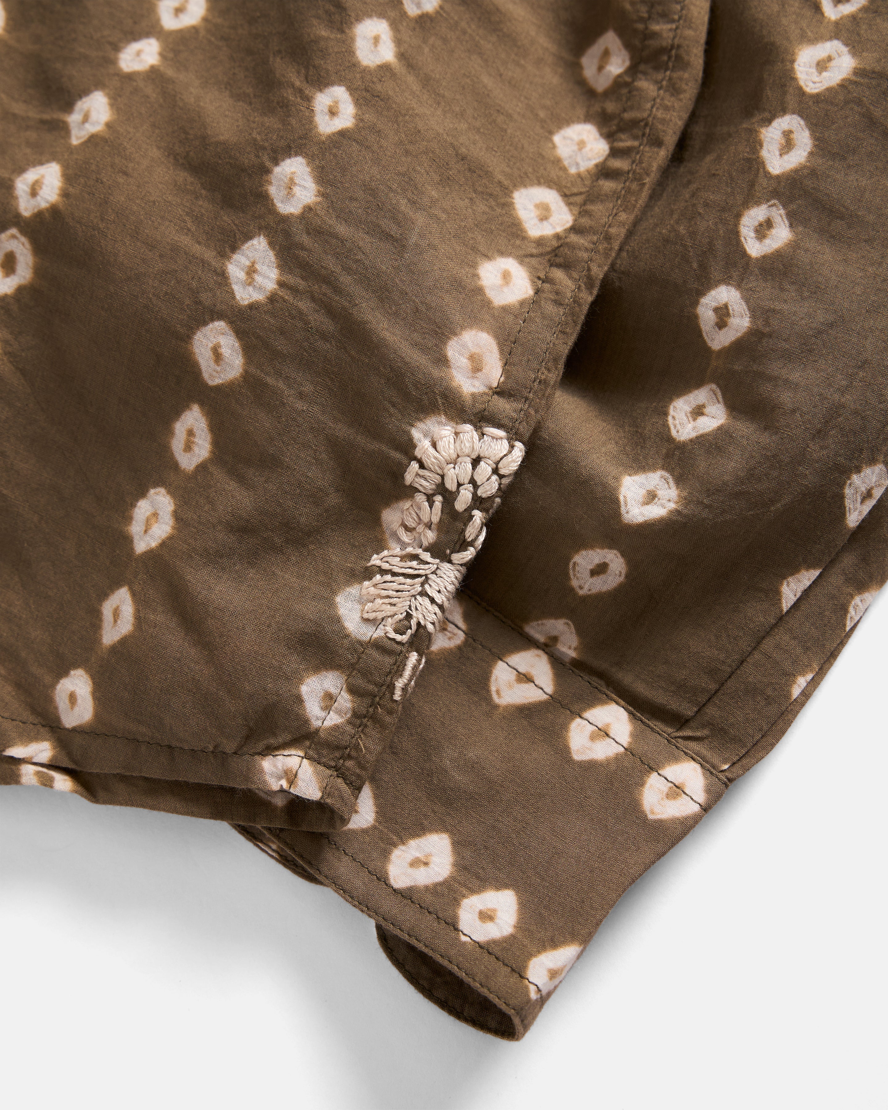 JESPER VINTAGE BUTTON DOWN SHIRT - MOCHA E PISTACCHIO / ECRU BANDHANI RESIST-DYE STRIPED FEATHERWEIGHT KHADI COTTON
