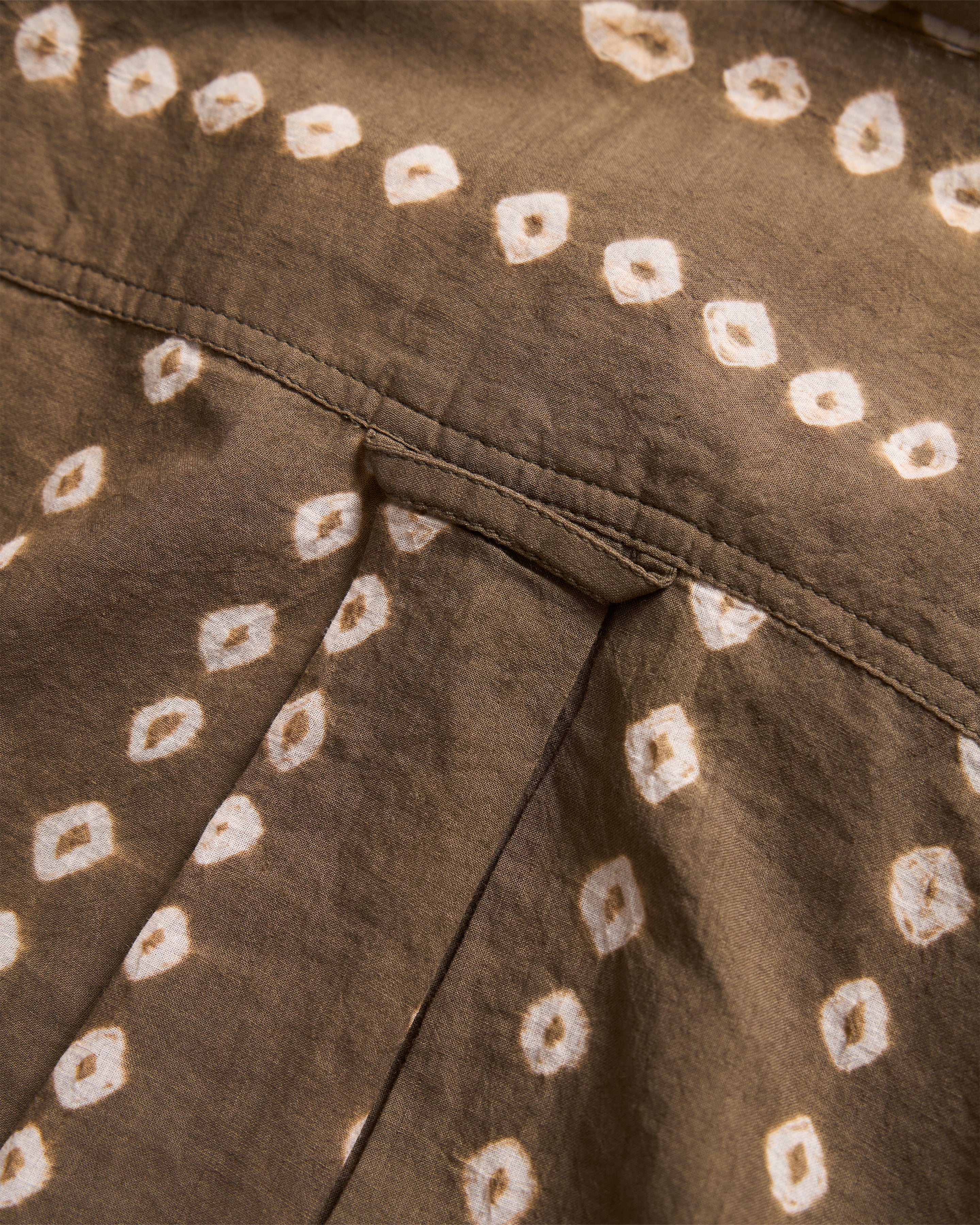JESPER VINTAGE BUTTON DOWN SHIRT - MOCHA E PISTACCHIO / ECRU BANDHANI RESIST-DYE STRIPED FEATHERWEIGHT KHADI COTTON