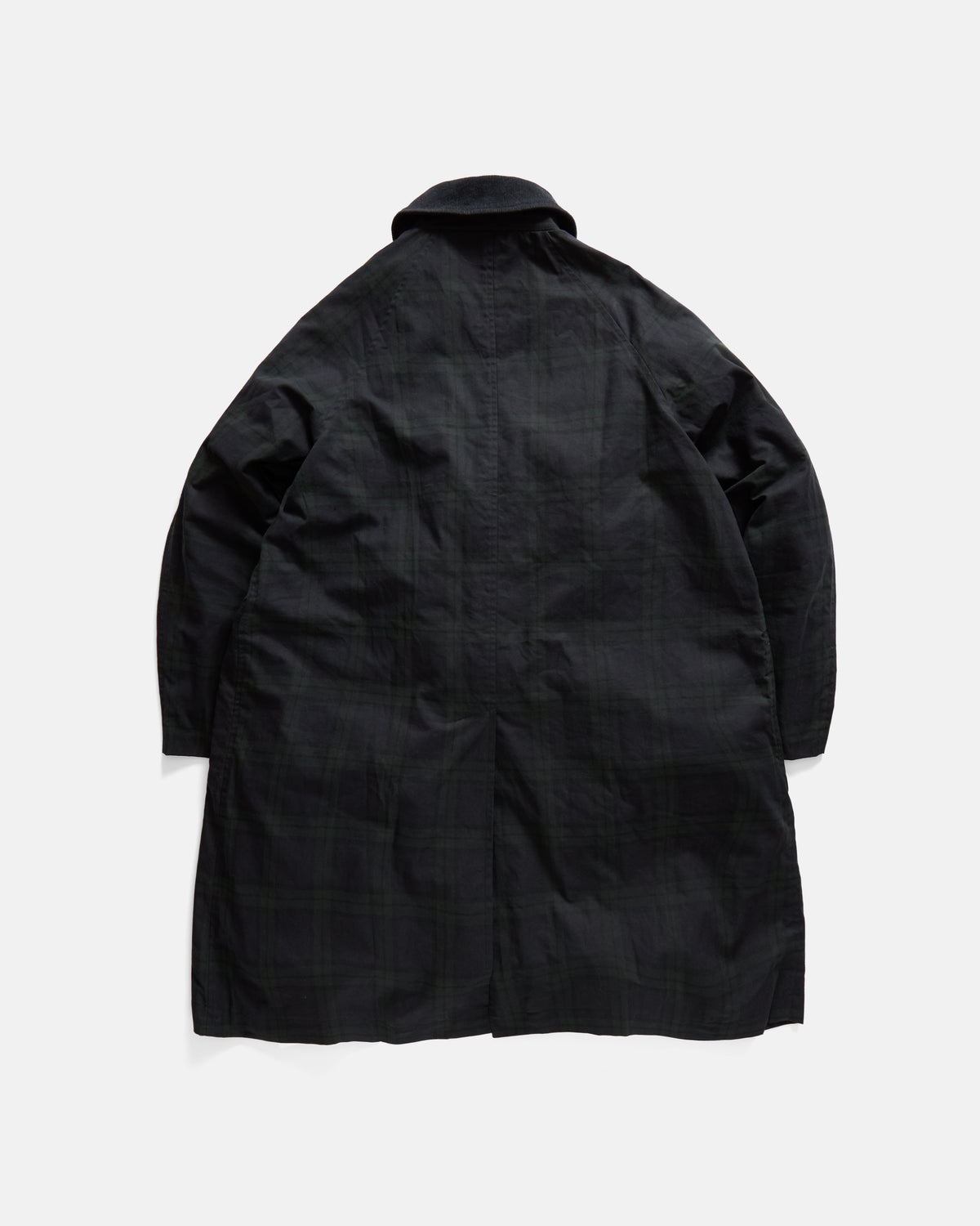 MITCHELL DUSTER COAT - BARELY BLACKWATCH BEESWAX COATED COTTON TWILL AND BLACK COTTON CORDUROY