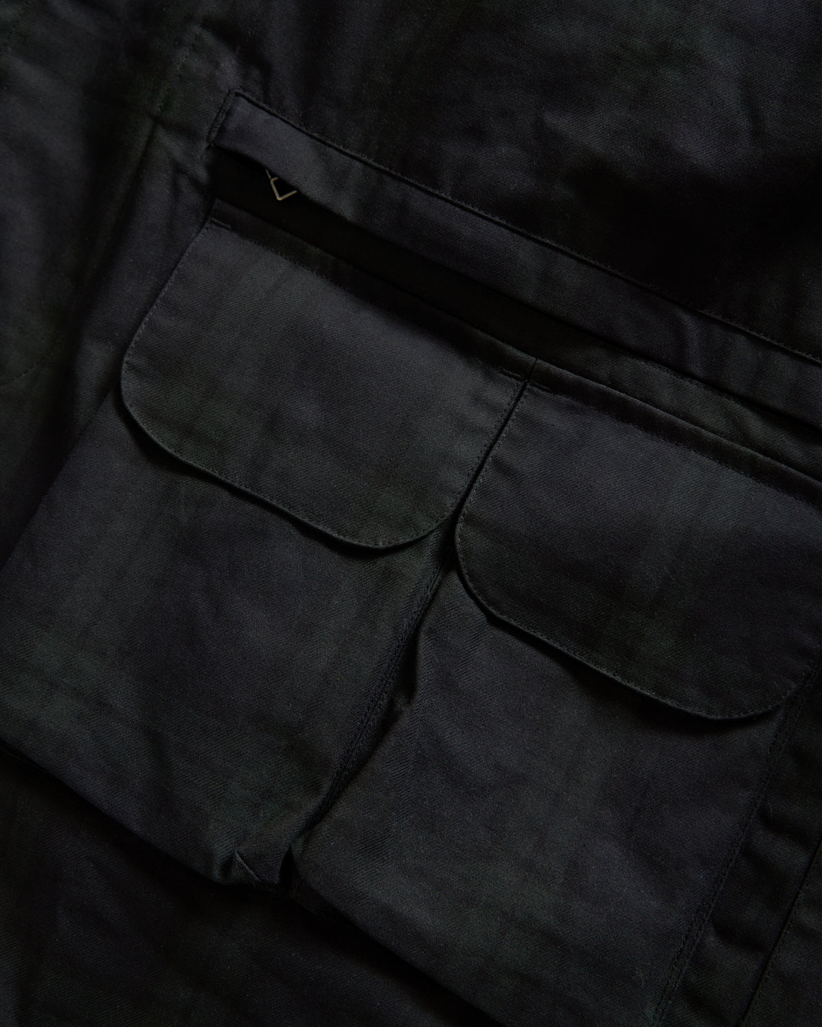 MITCHELL DUSTER COAT - BARELY BLACKWATCH BEESWAX COATED COTTON TWILL AND BLACK COTTON CORDUROY