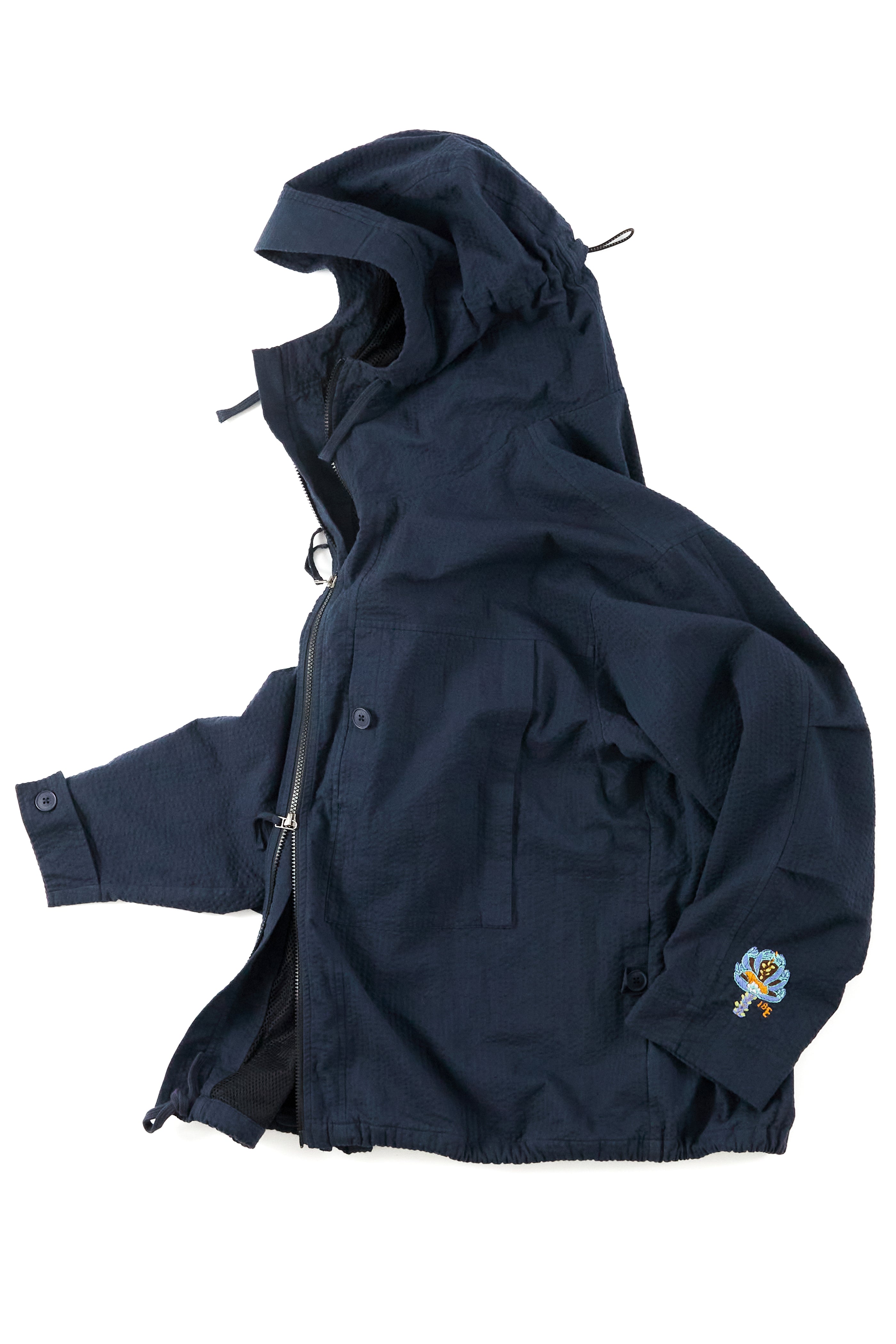 ATLAS HOODED WINDBREAKER - MIDNIGHT COTTON SEERSUCKER