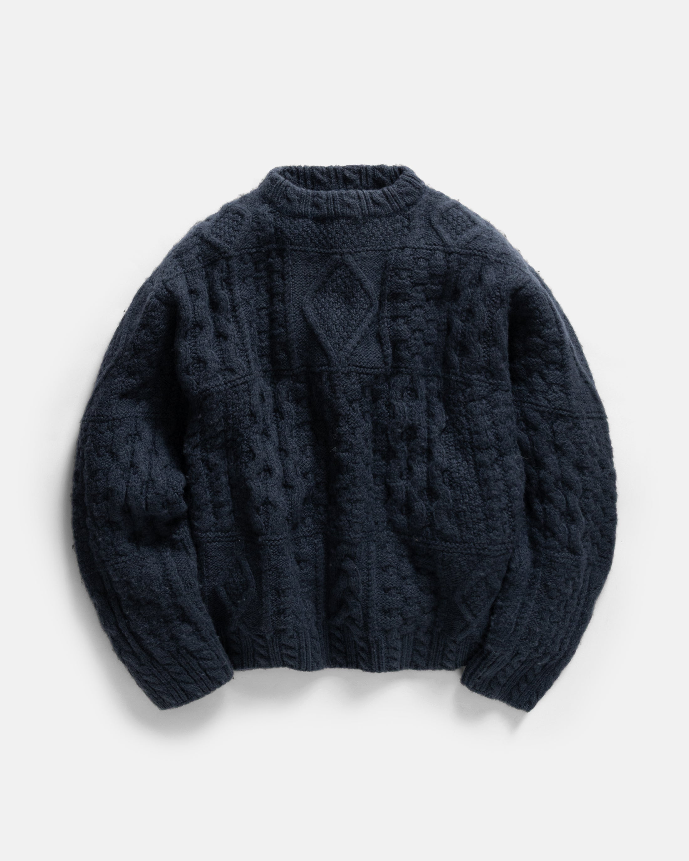 DOVER RUGGED CABLEKNIT CREWNECK SWEATER - NAVY ANDEAN WOOL