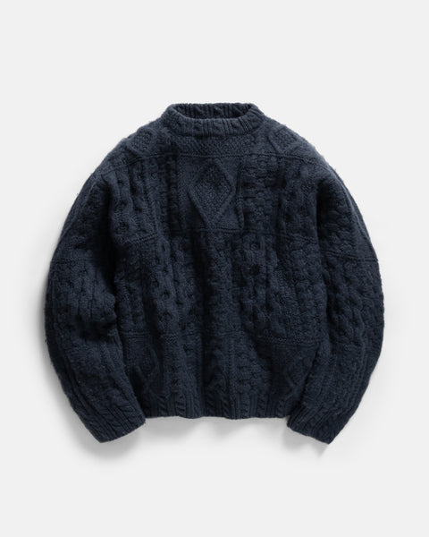 DOVER RUGGED CABLEKNIT CREWNECK SWEATER - NAVY ANDEAN WOOL – 18 East