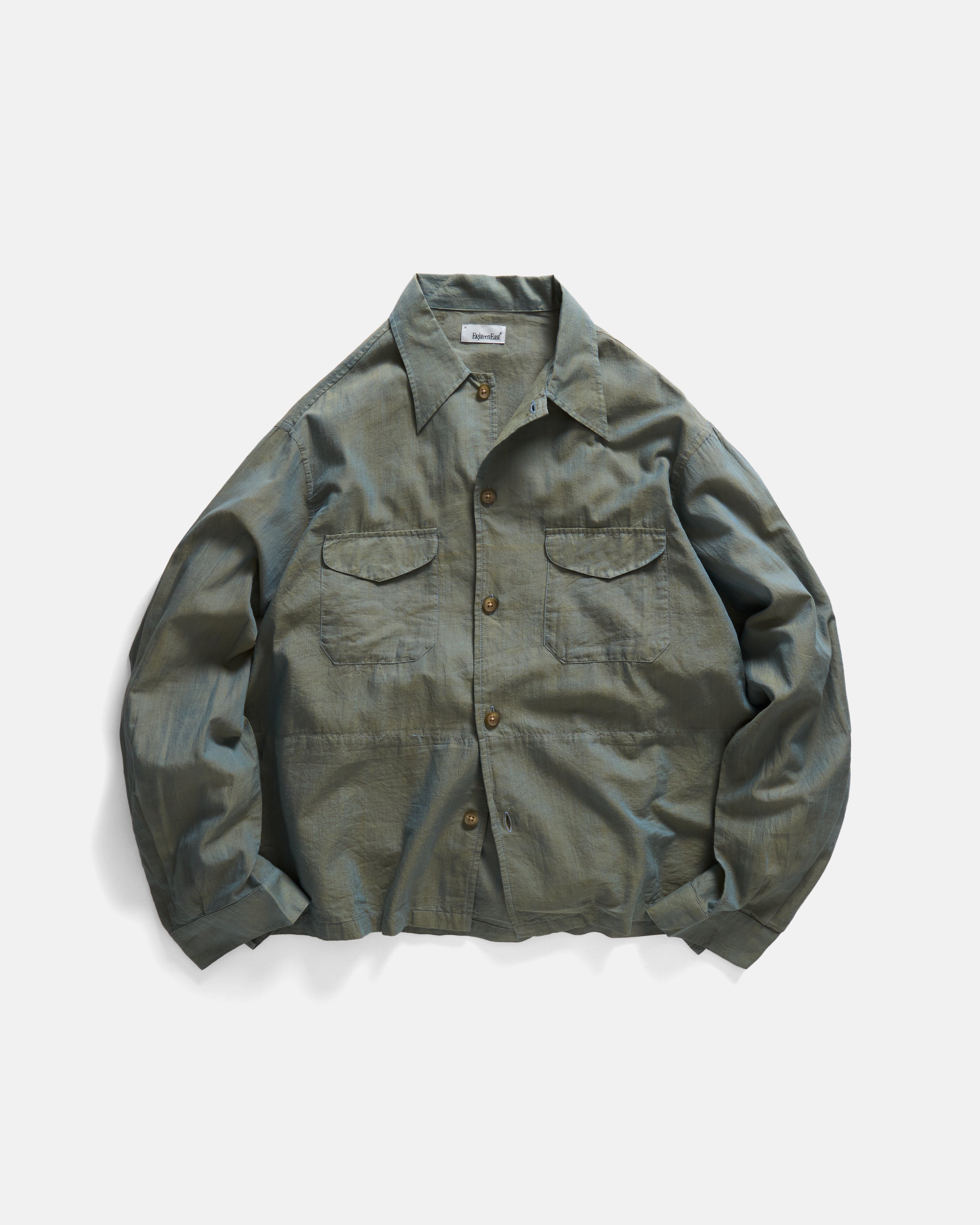ORANI STRAIGHT HEM WORK SHIRT - NATURAL INDIGO / KELP MELANGE FEATHERWEIGHT KHADI