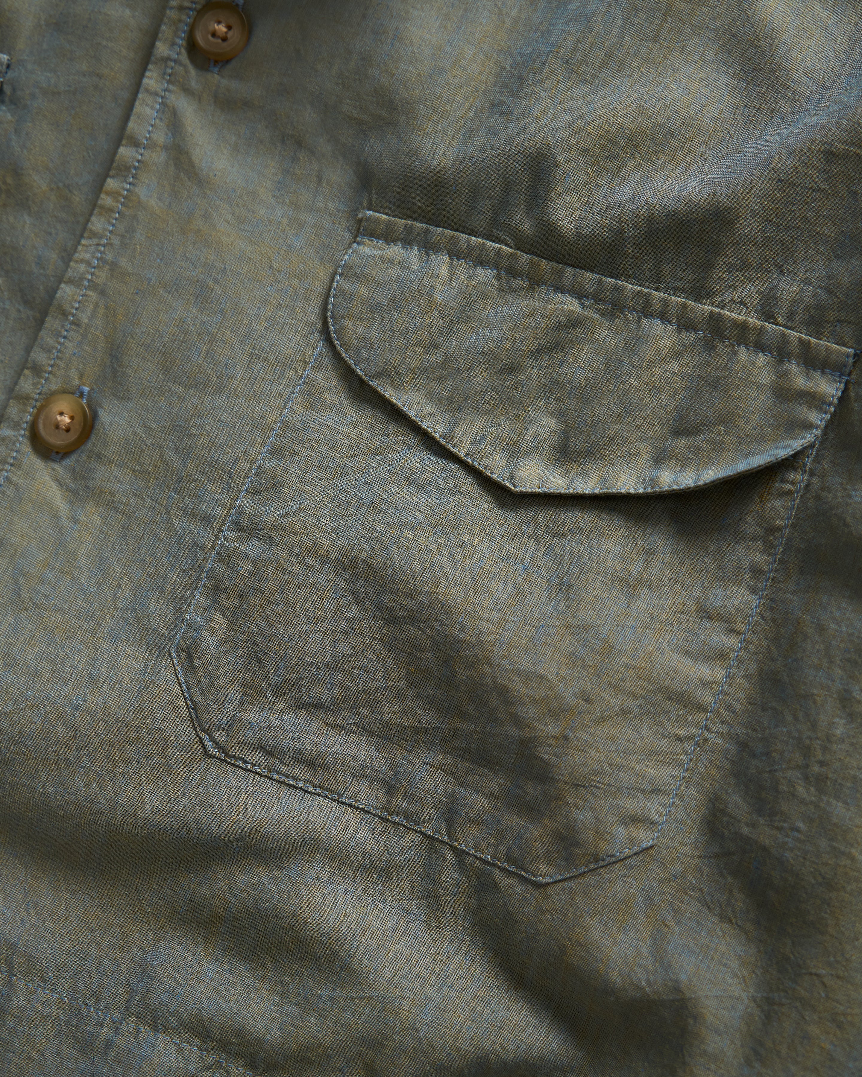 ORANI STRAIGHT HEM WORK SHIRT - NATURAL INDIGO / KELP MELANGE FEATHERWEIGHT KHADI