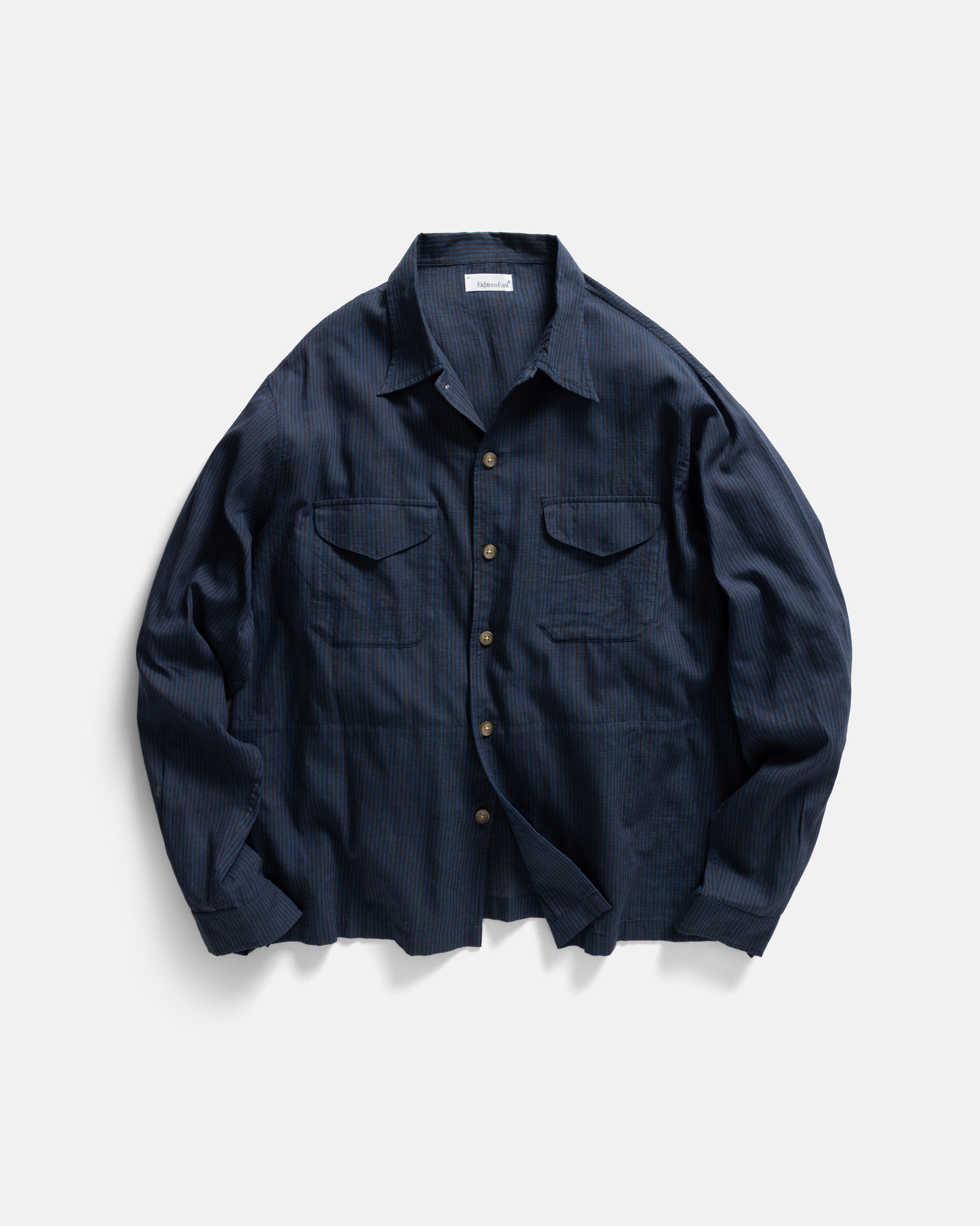 ORANI STRAIGHT HEM WORK SHIRT - INDIGO / BLACK PENCIL STRIPE FEATHERWEIGHT KHADI