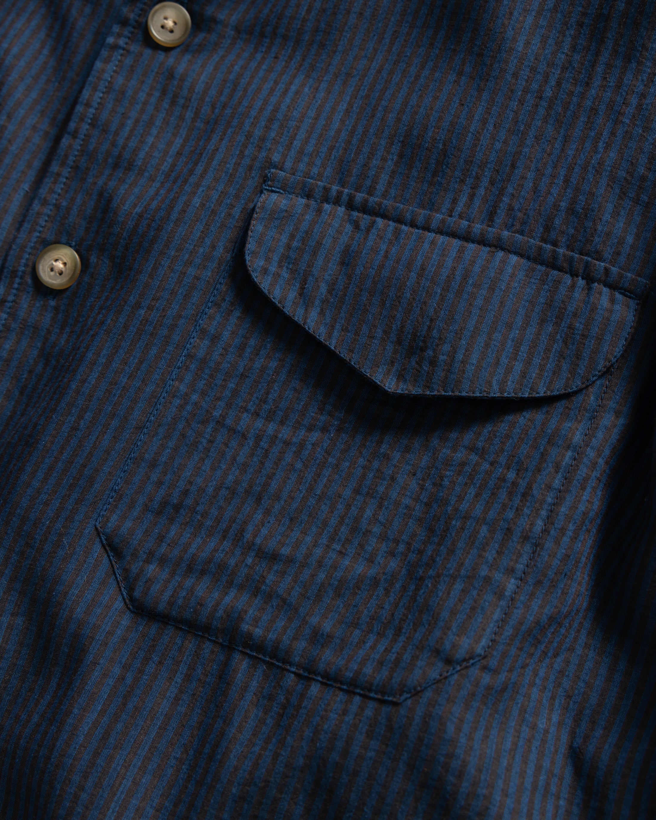 ORANI STRAIGHT HEM WORK SHIRT - INDIGO / BLACK PENCIL STRIPE FEATHERWEIGHT KHADI