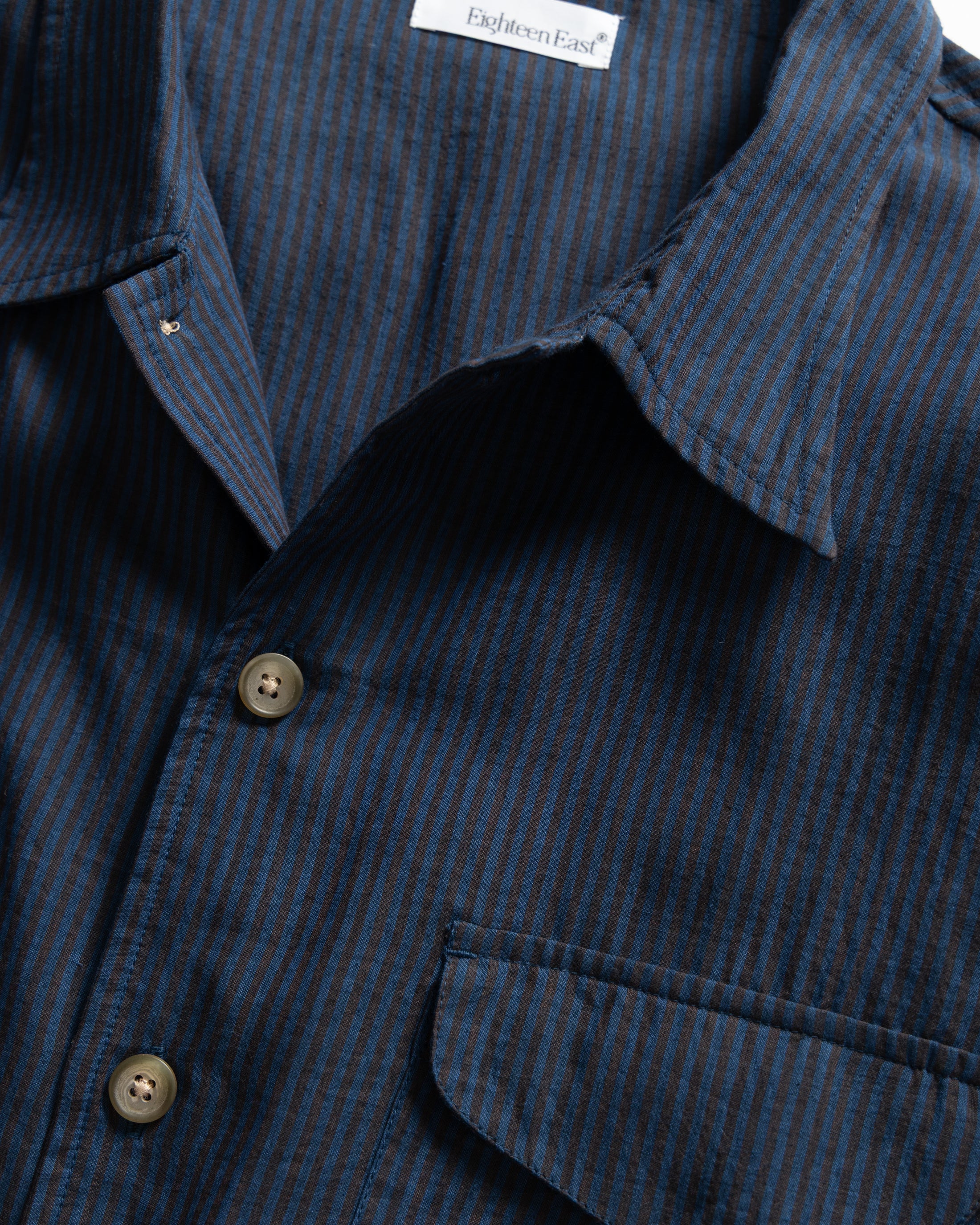 ORANI STRAIGHT HEM WORK SHIRT - INDIGO / BLACK PENCIL STRIPE FEATHERWEIGHT KHADI