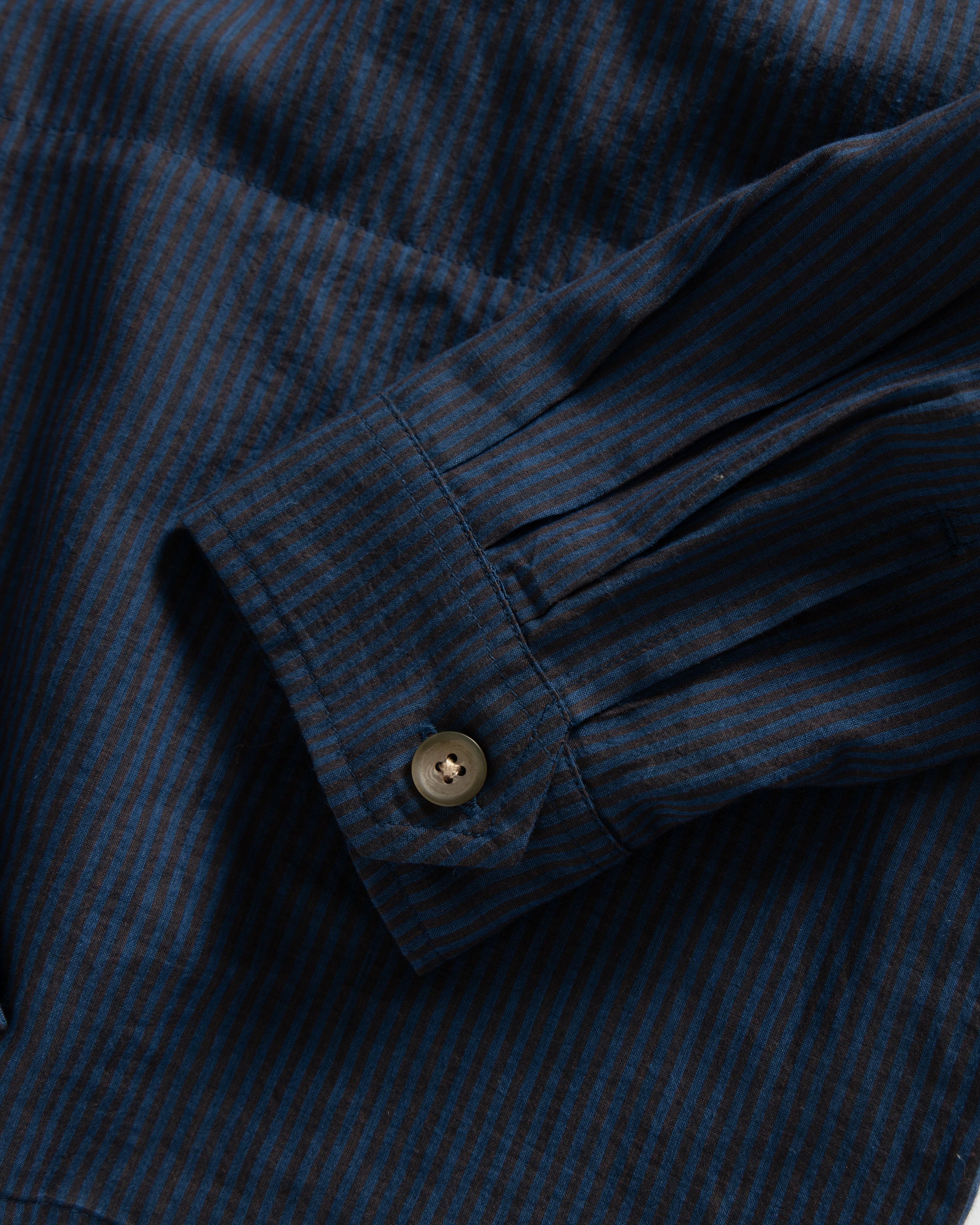 ORANI STRAIGHT HEM WORK SHIRT - INDIGO / BLACK PENCIL STRIPE FEATHERWEIGHT KHADI