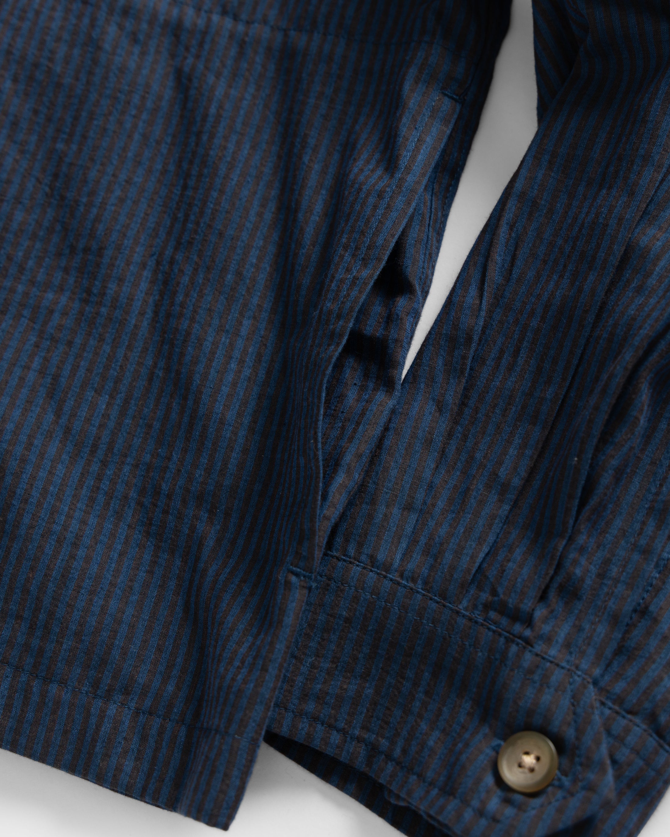 ORANI STRAIGHT HEM WORK SHIRT - INDIGO / BLACK PENCIL STRIPE FEATHERWEIGHT KHADI