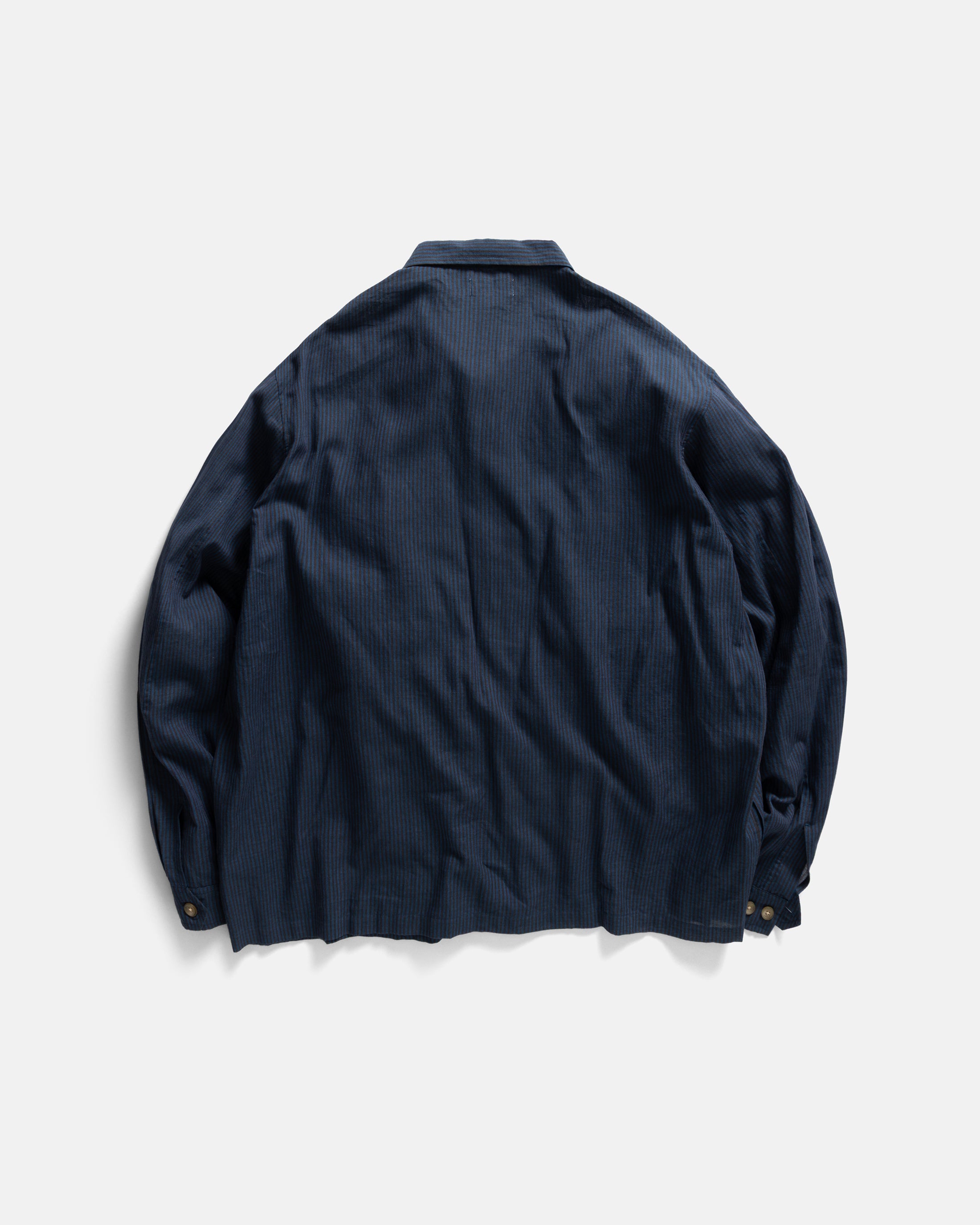 ORANI STRAIGHT HEM WORK SHIRT - INDIGO / BLACK PENCIL STRIPE FEATHERWEIGHT KHADI