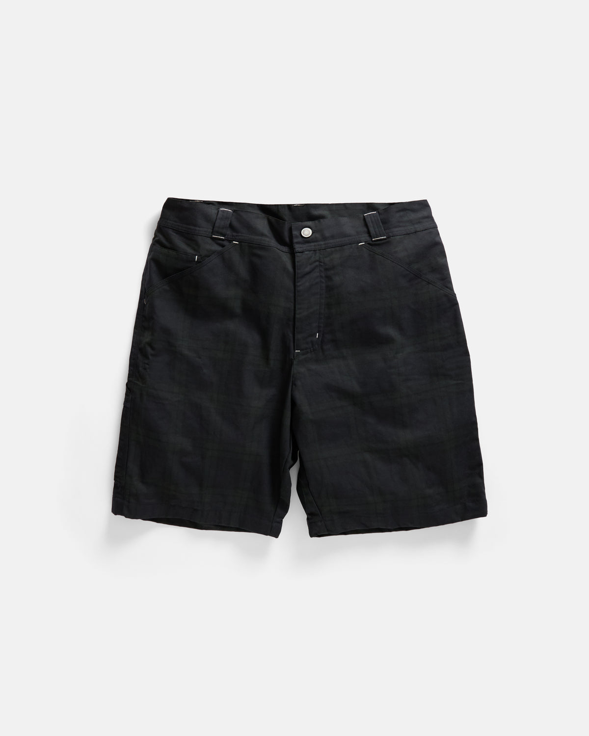 OREGON CARPENTER SHORT - BARELY BLACKWATCH BEESWAX COATED COTTON TWILL AND BLACK COTTON CORDUROY