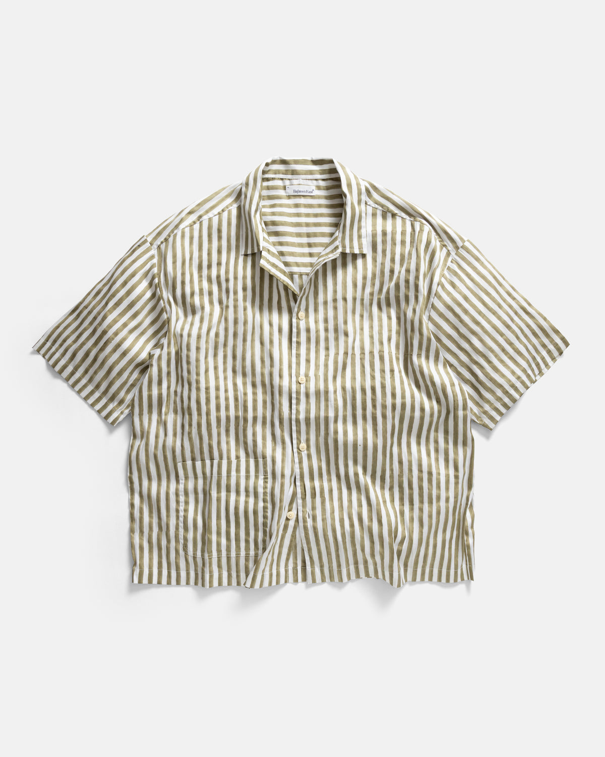 DORMIRE PYJAMA SHIRT - ECRU / WASHED OLIVE HAND-BLOCKPRINTED SUVIN COTTON