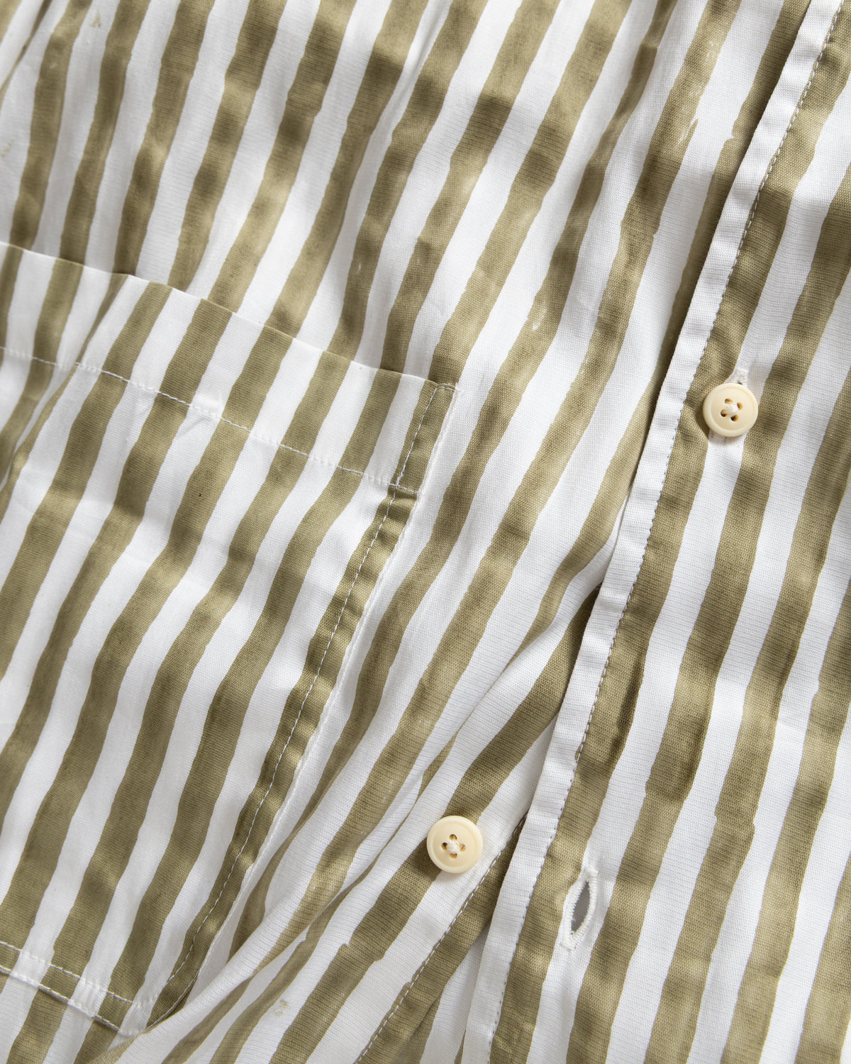 DORMIRE PYJAMA SHIRT - ECRU / WASHED OLIVE HAND-BLOCKPRINTED SUVIN COTTON