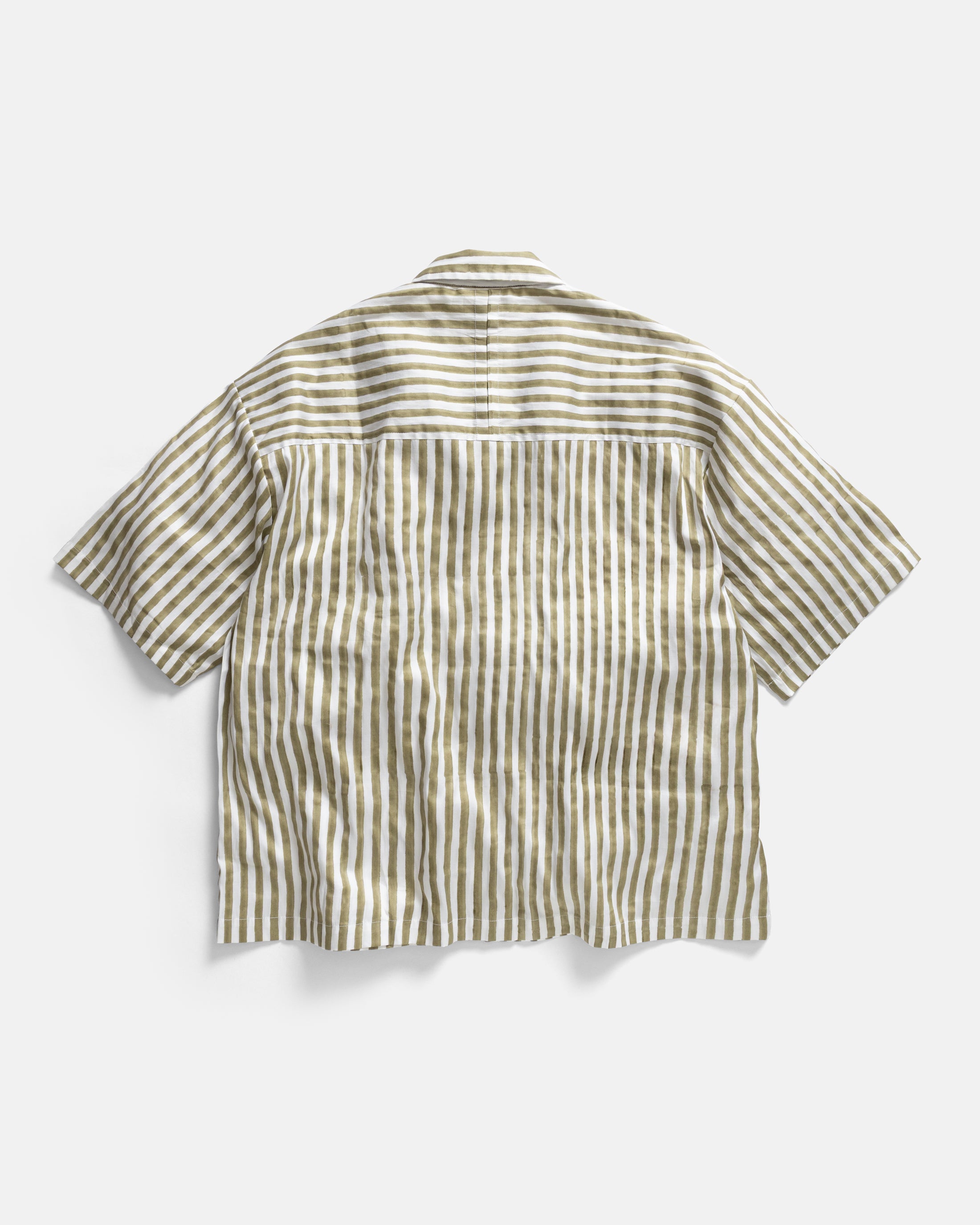DORMIRE PYJAMA SHIRT - ECRU / WASHED OLIVE HAND-BLOCKPRINTED SUVIN COTTON