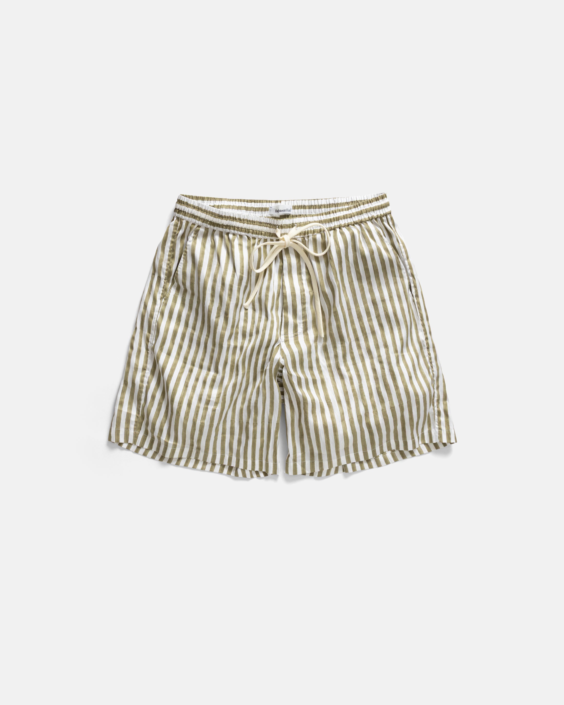 DORMIRE PYJAMA SHORT - ECRU / WASHED OLIVE HAND-BLOCKPRINTED SUVIN COTTON