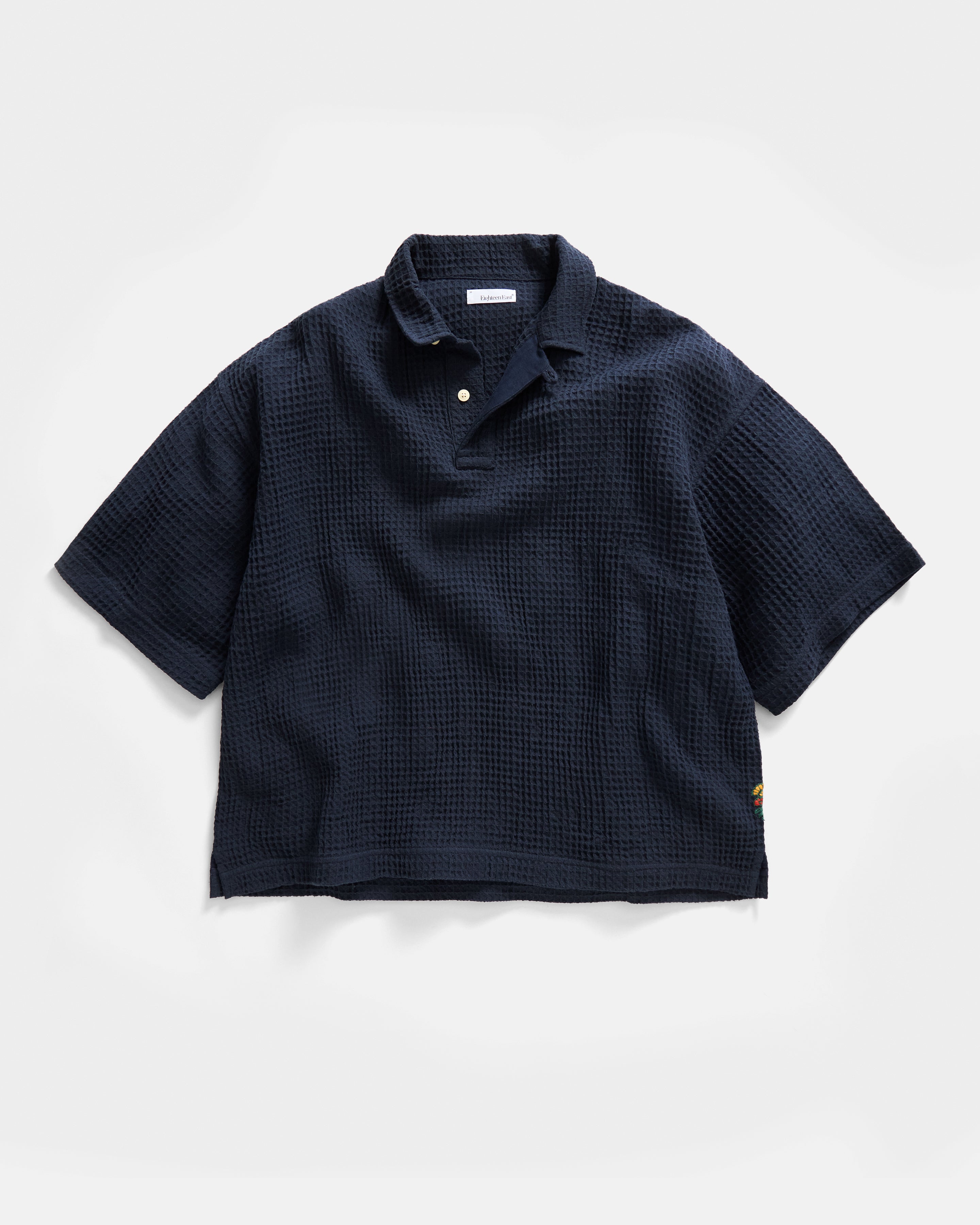 PETER SS POLO - BLUE GRAPHITE WOVEN COTTON THERMAL