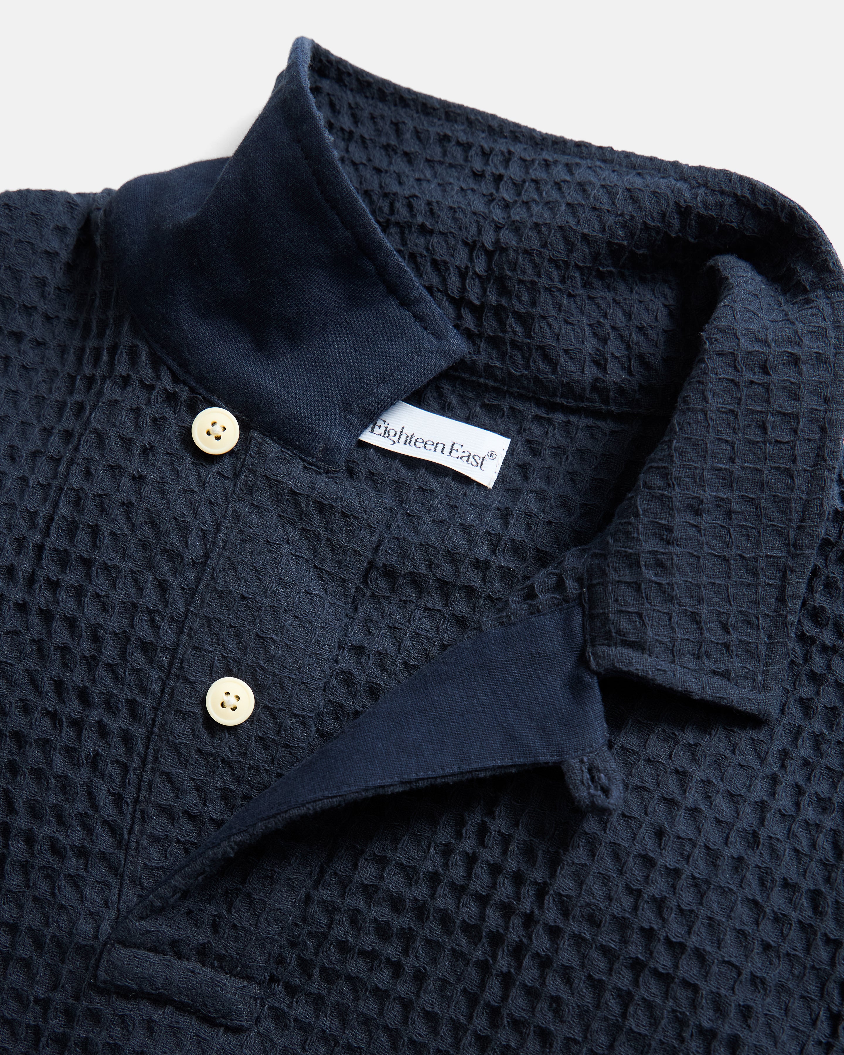 PETER SS POLO - BLUE GRAPHITE WOVEN COTTON THERMAL – 18 East
