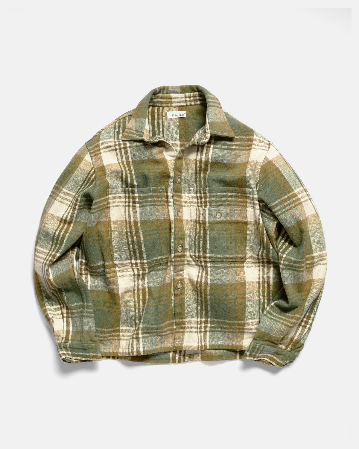 PILCHUCK WORK SHIRT - SALT / BRONZE / MOSS DIAMONDWEAVE HEAVYWEIGHT BRUSHED COTTON FLANNEL