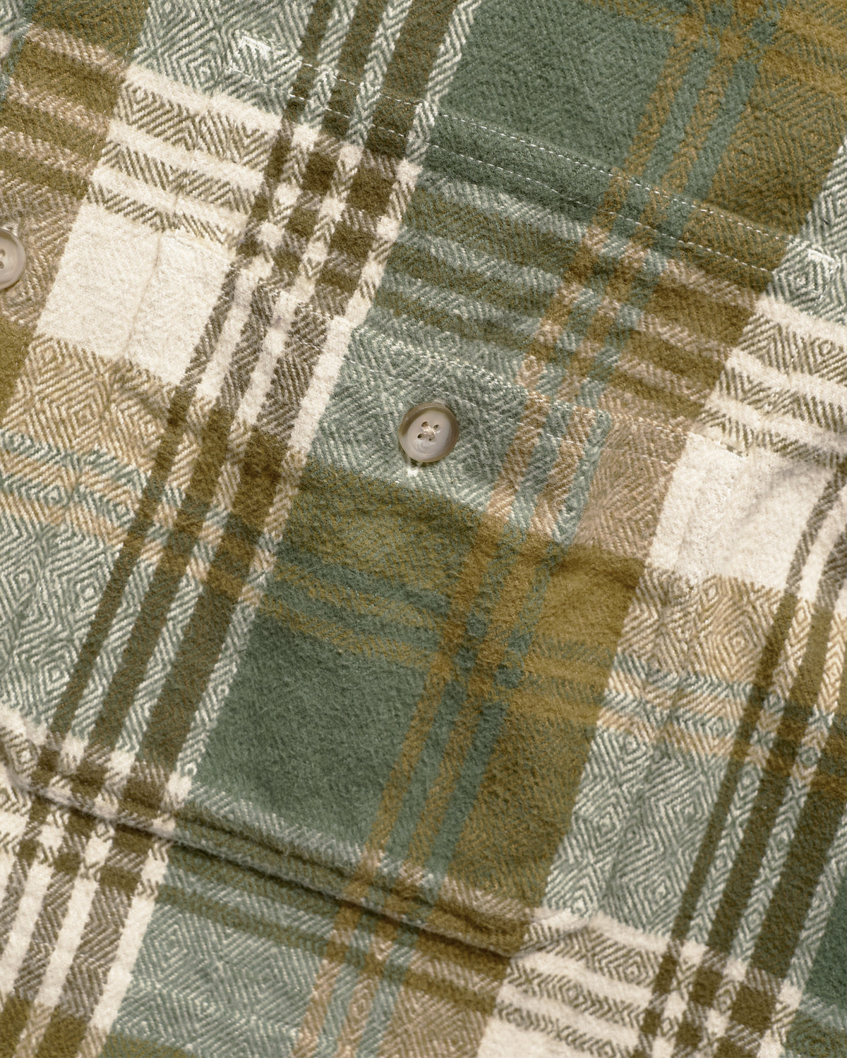 PILCHUCK WORK SHIRT - SALT / BRONZE / MOSS DIAMONDWEAVE HEAVYWEIGHT BRUSHED COTTON FLANNEL
