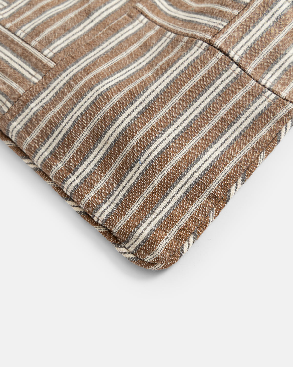 18" X 18" PIPED PATCHWORK THROW PILLOW CASE - RUSSETT BROWN / DEEP FOG / ECRU KHADI COTTON OXFORD