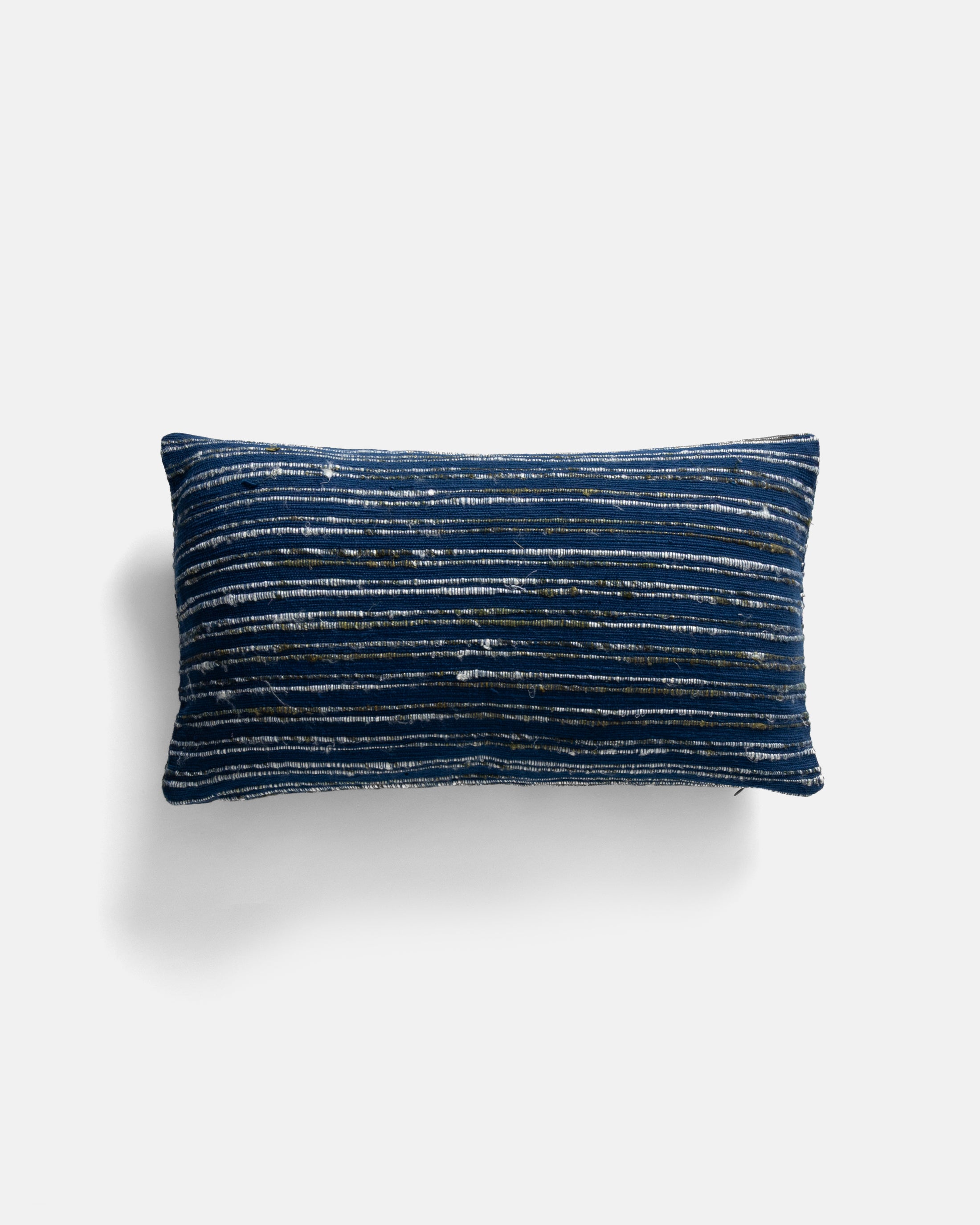 12" X 20" THROW PILLOW CASE  - NATURAL INDIGO / OLIVE HANDWOVEN DOUBLE STRIPE COTTON