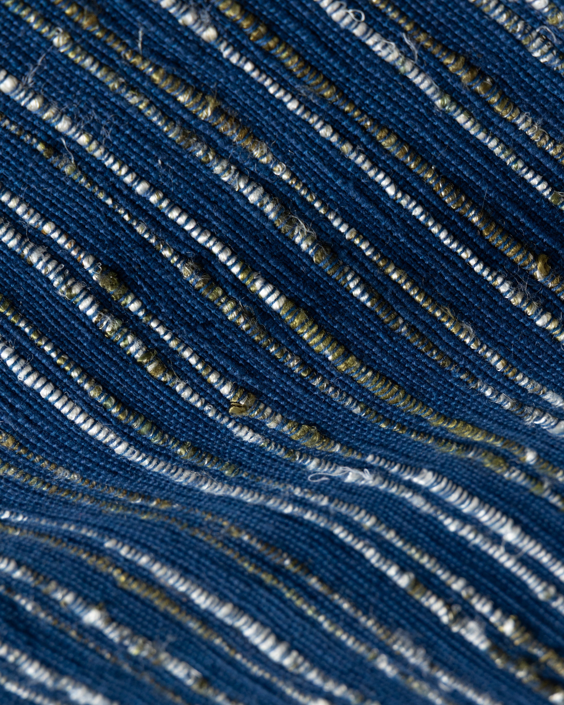 12" X 20" THROW PILLOW CASE  - NATURAL INDIGO / OLIVE HANDWOVEN DOUBLE STRIPE COTTON