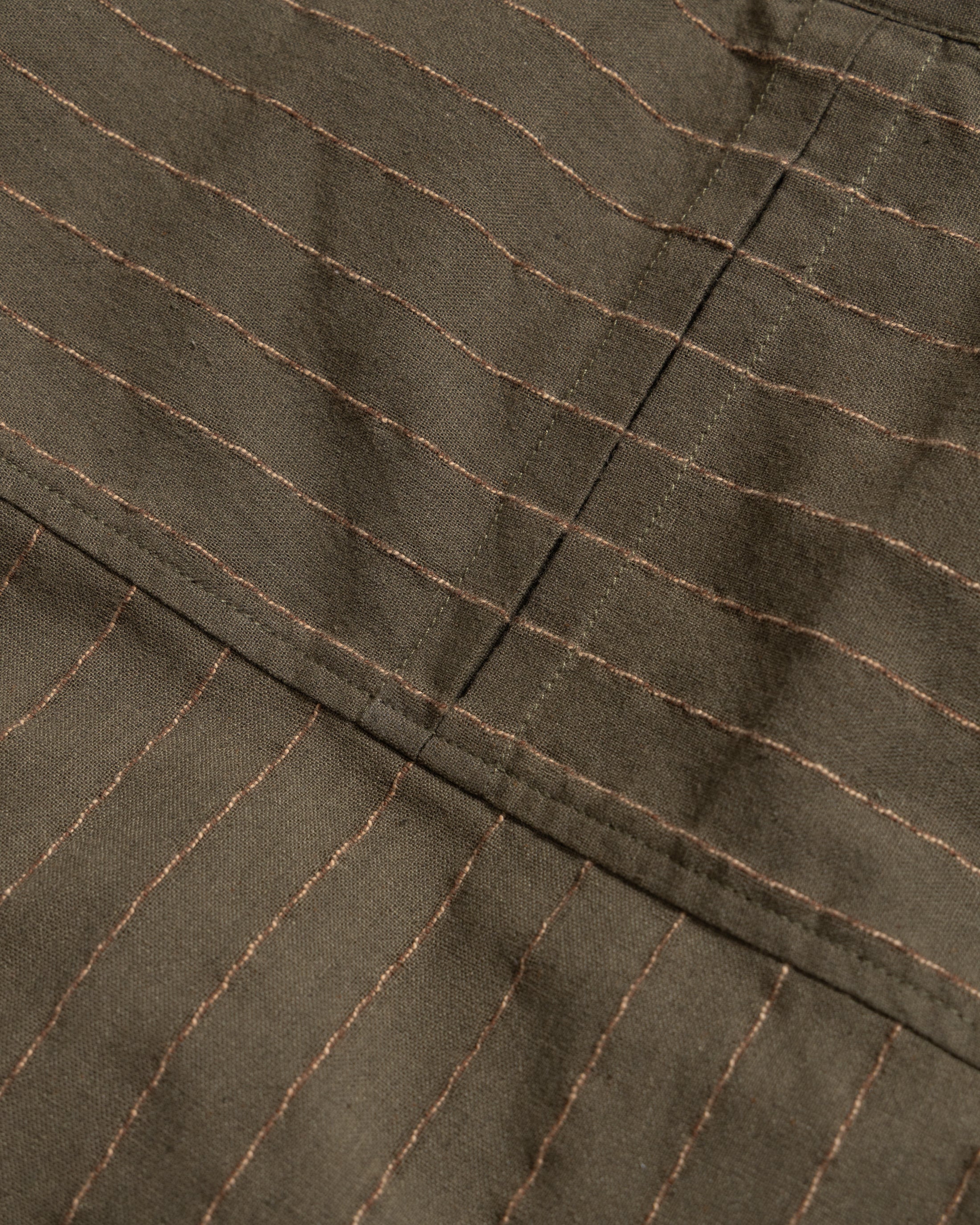 S/S SINGLE POCKET SAM SHIRT - ARMY / SAND / CHOCOLATE TWISTED STRIPE SUMMER COTTON / LINEN OXFORD