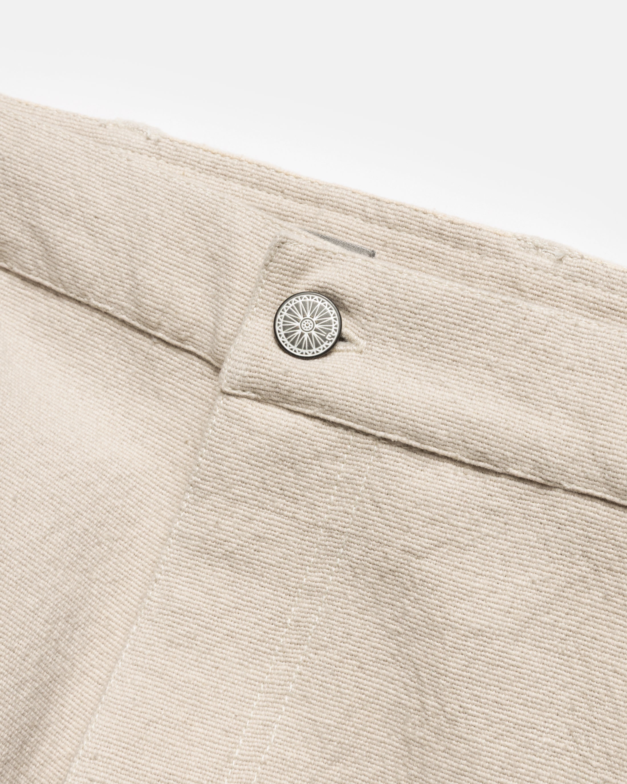 ELI HAND-EMBROIDERED DOUBLE KNEE WORK PANT - AGED SAND HANDSPUN COTTON CANVAS