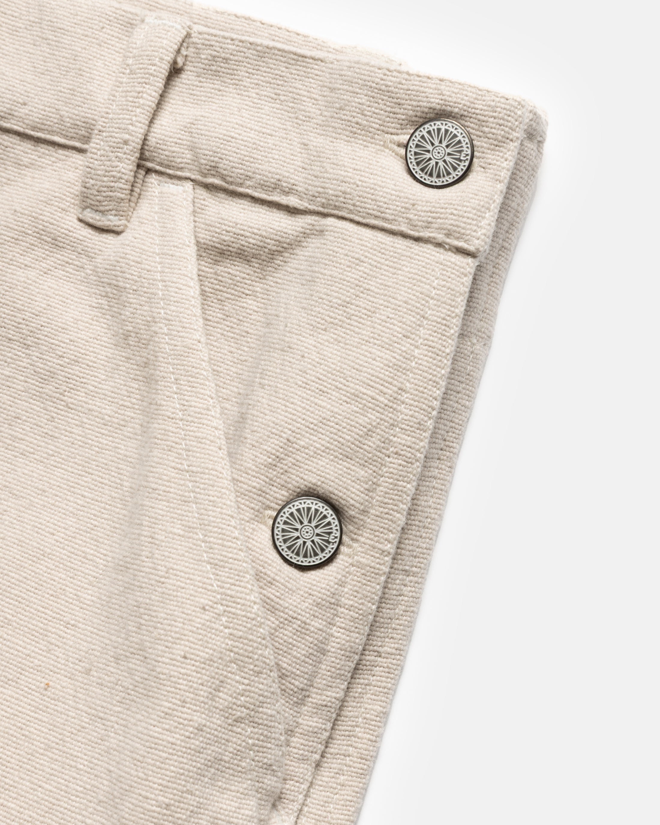 ELI HAND-EMBROIDERED DOUBLE KNEE WORK PANT - AGED SAND HANDSPUN COTTON CANVAS