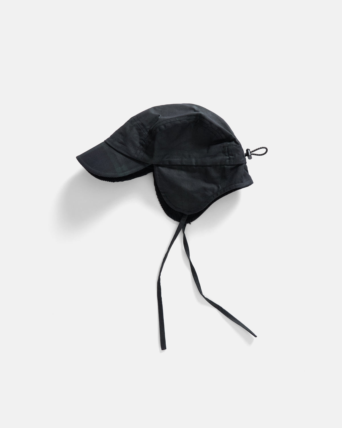 RAINIER TRAPPER HAT - BARELY BLACKWATCH BEESWAX COATED COTTON TWILL AND BLACK COTTON CORDUROY