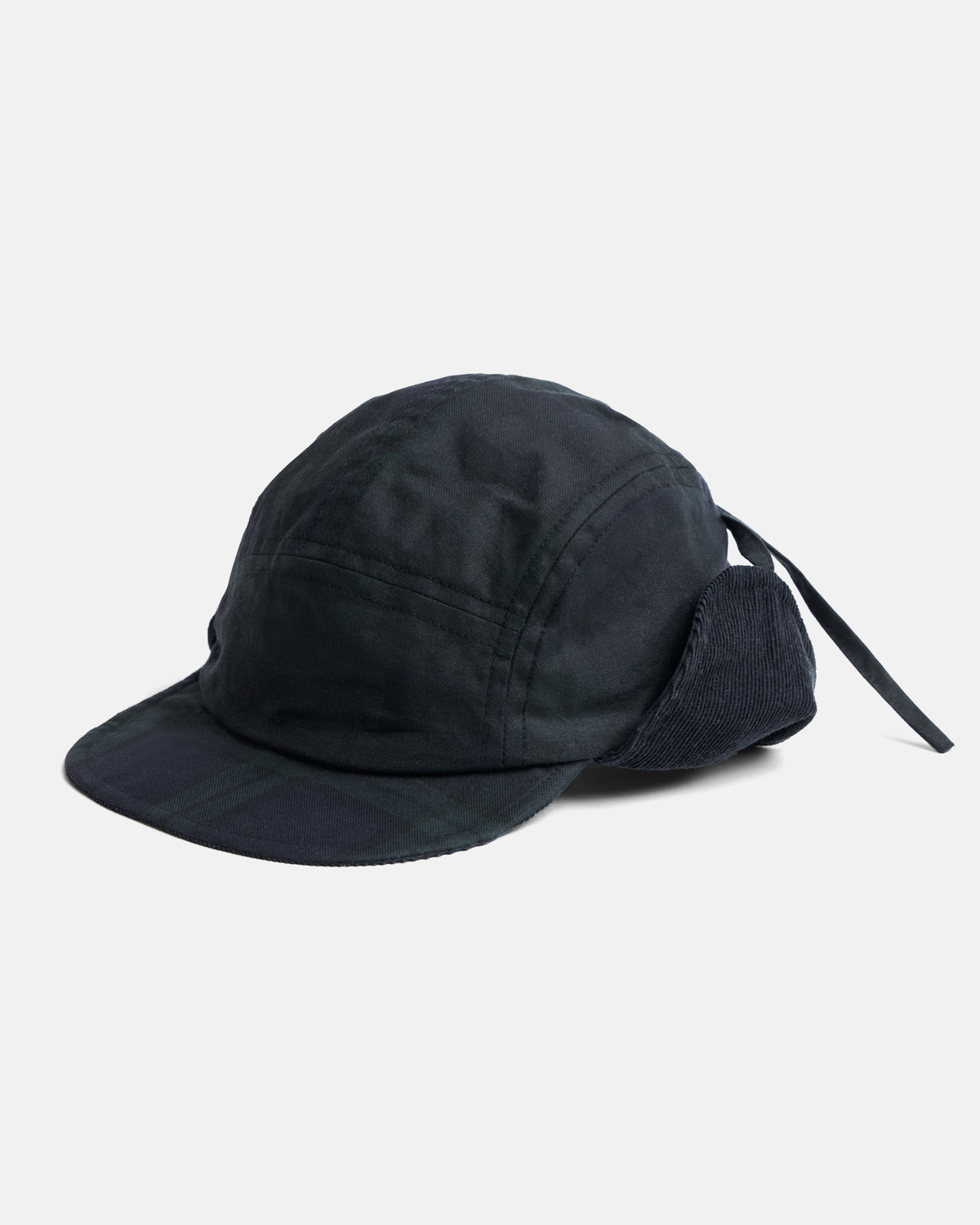 RAINIER TRAPPER HAT - BARELY BLACKWATCH BEESWAX COATED COTTON TWILL AND BLACK COTTON CORDUROY