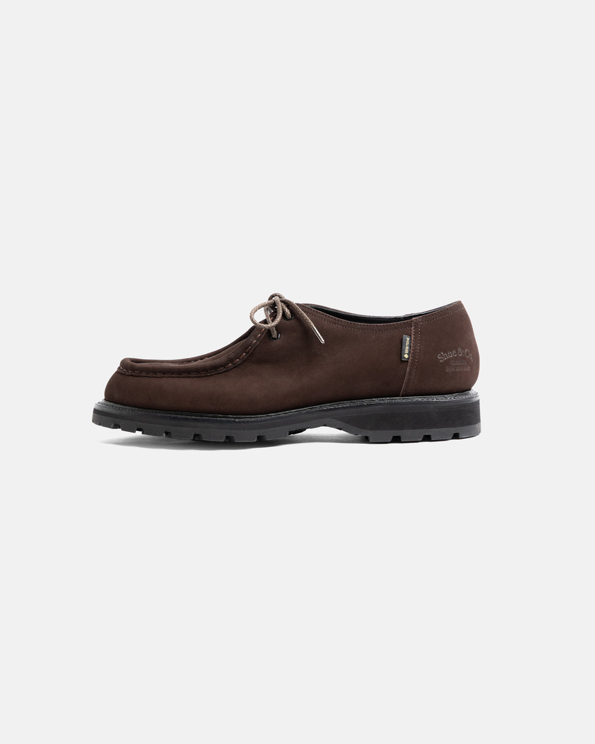REGAL SHOE & CO. GORE-TEX TYROLEAN MOC-TOE DERBY - CHOCOLATE BROWN NUBUCK LEATHER