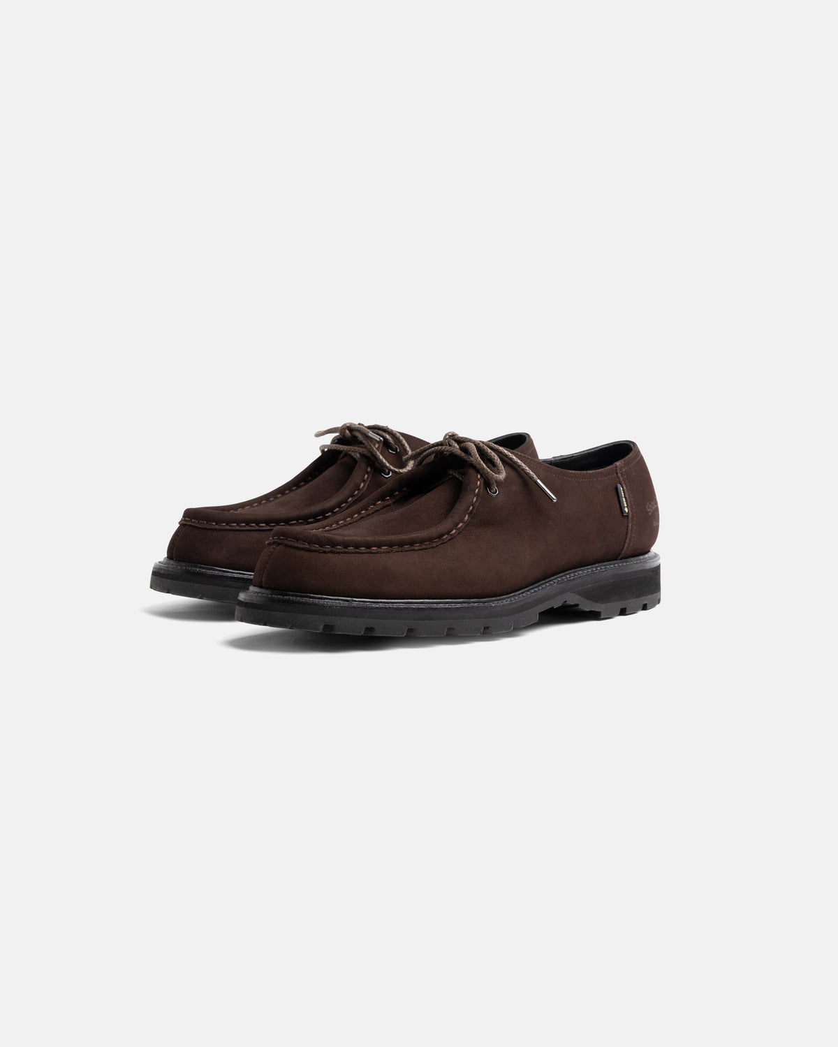 REGAL SHOE & CO. GORE-TEX TYROLEAN MOC-TOE DERBY - CHOCOLATE BROWN NUBUCK LEATHER