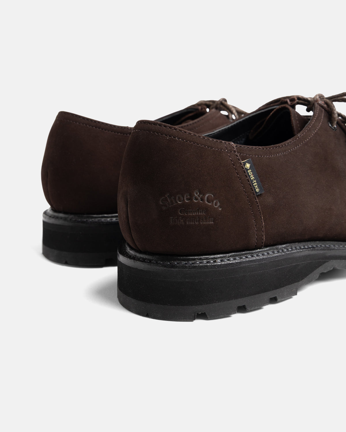 REGAL SHOE & CO. GORE-TEX TYROLEAN MOC-TOE DERBY - CHOCOLATE BROWN NUBUCK LEATHER