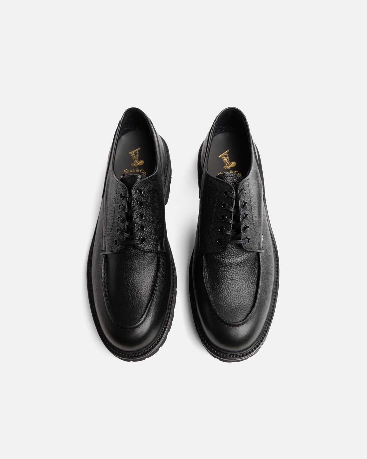 REGAL SHOE & CO. GORE-TEX U-TIP DERBY - BLACK PEBBLED GRAIN SANYO LEATHER