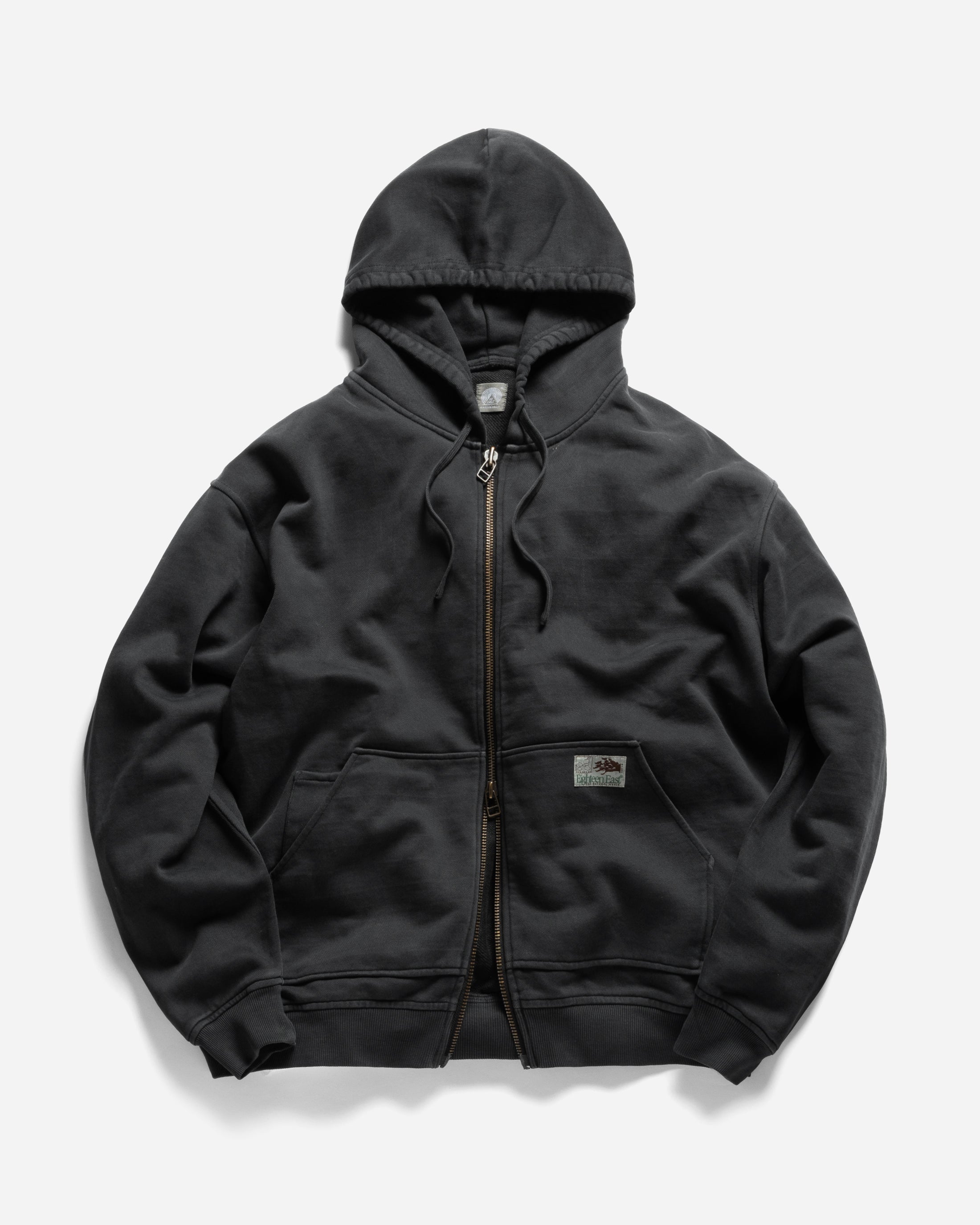 TOLMIE FULLZIP SWEATSHIRT - OVERDYED BLACK 19oz. ALL COTTON FLEECE WITH EARTH PAISLEY PRINTED LOOPBACK TERRY BACK