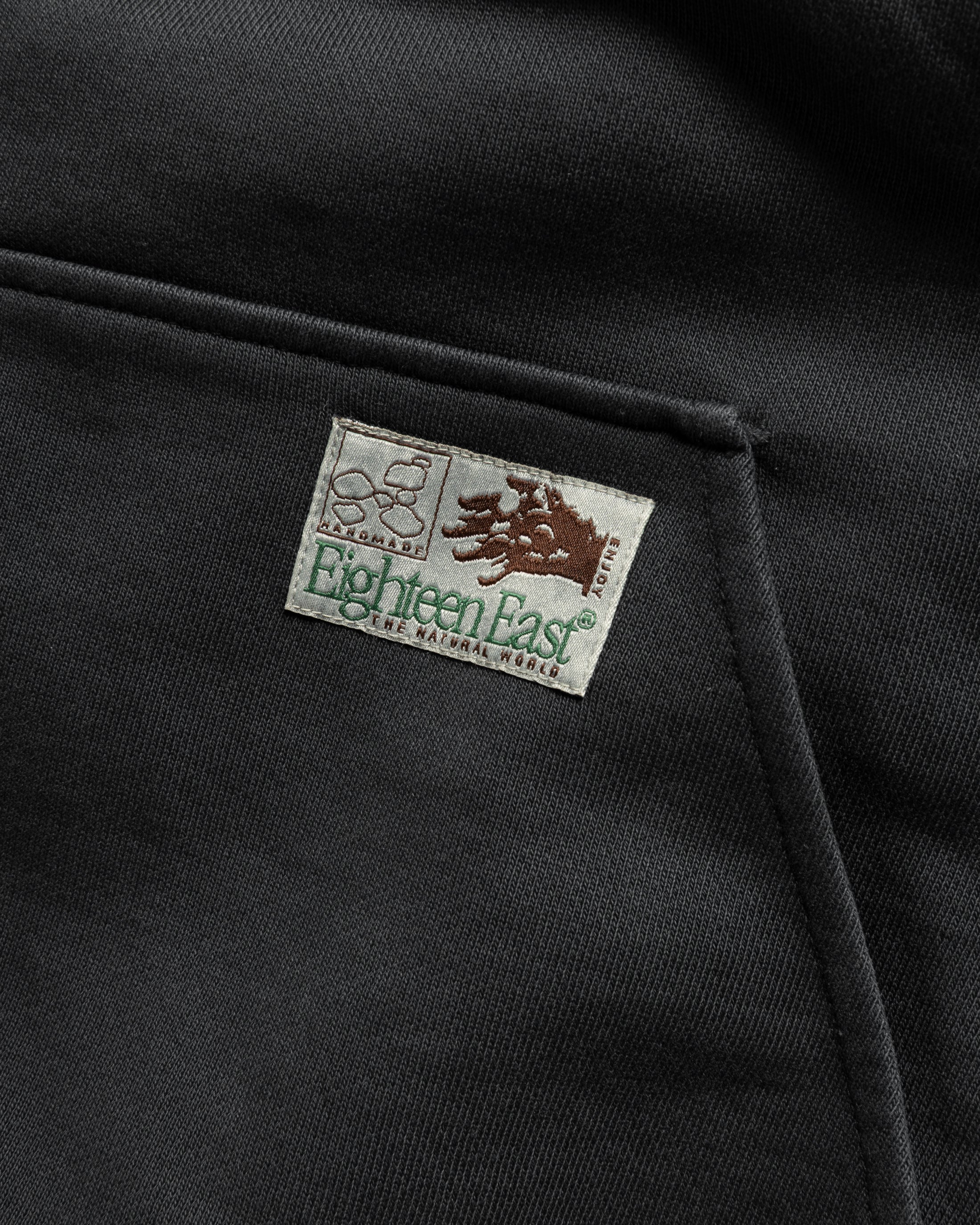 TOLMIE FULLZIP SWEATSHIRT - OVERDYED BLACK 19oz. ALL COTTON FLEECE WITH EARTH PAISLEY PRINTED LOOPBACK TERRY BACK